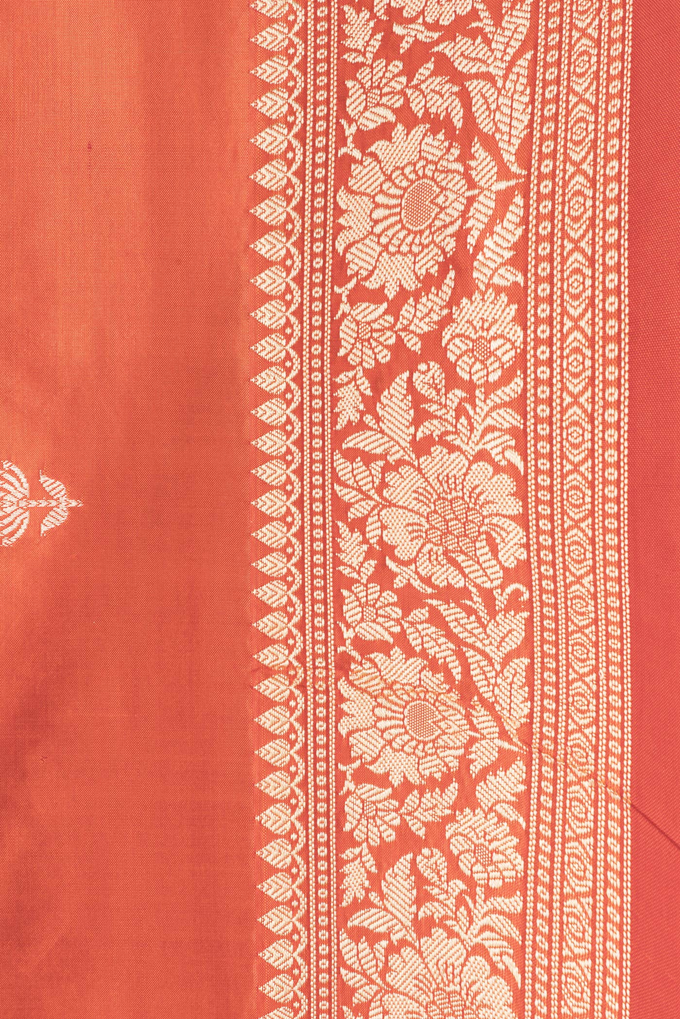 Border image of Orange Dual Tone Banarasi Silk Saree with Thread Butta on the body and Thread Border. 