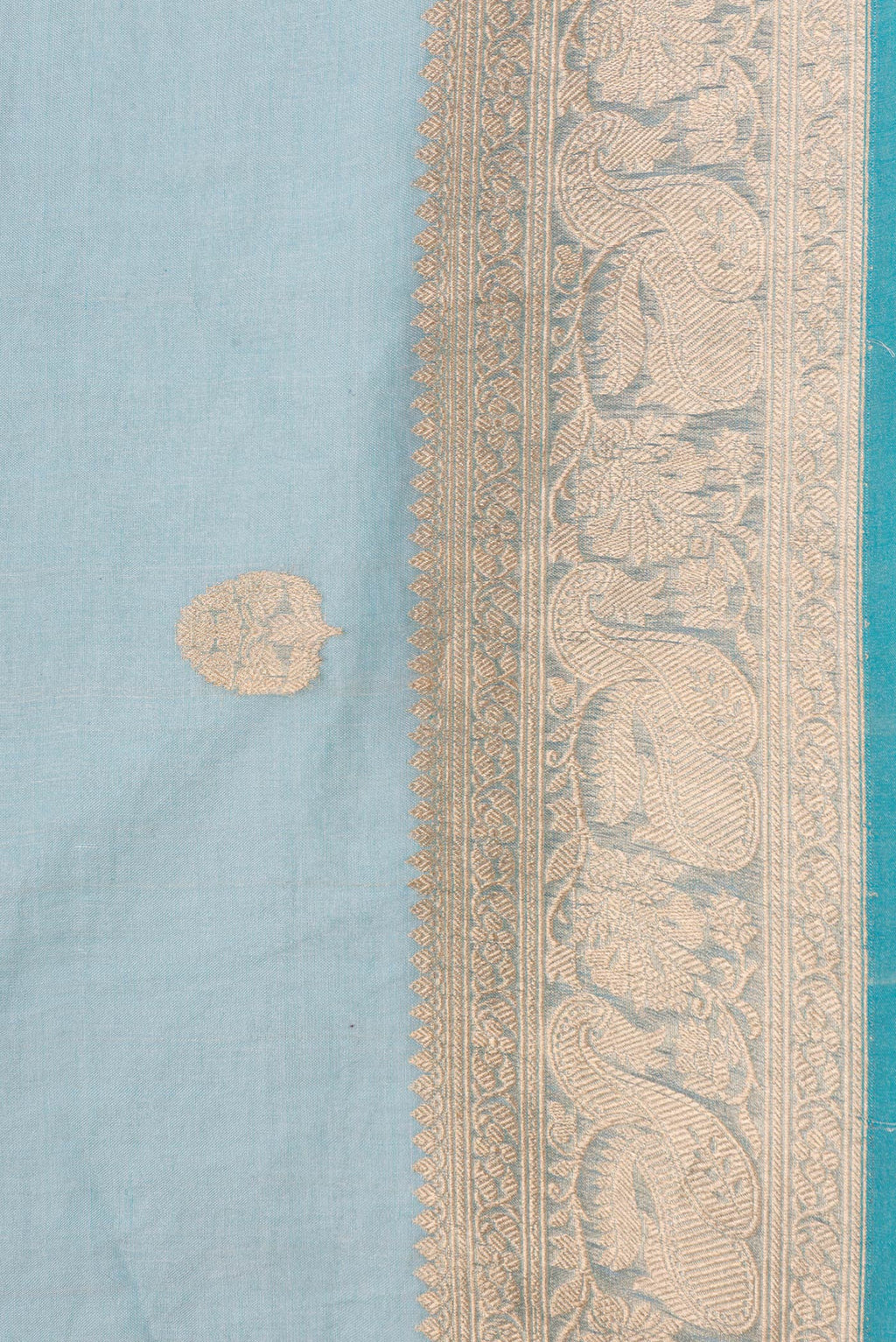 Border image of Sky Blue Dual Tone Organza Silk Saree with Zari Butta on the body and Zari Border. 