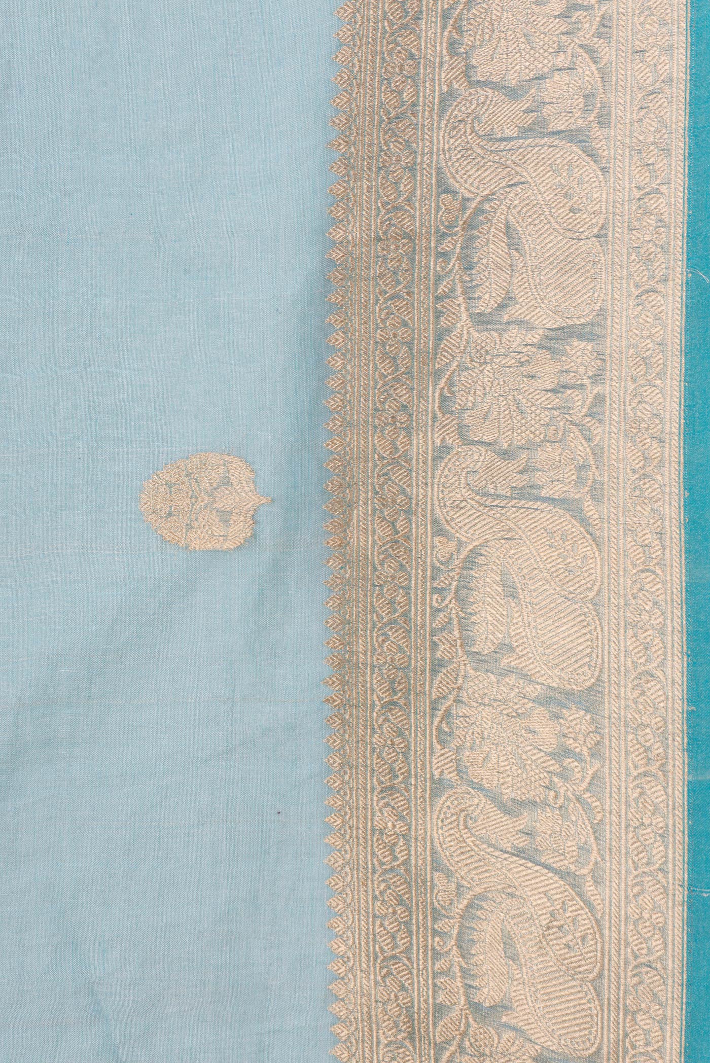 Border image of Sky Blue Dual Tone Organza Silk Saree with Zari Butta on the body and Zari Border. 