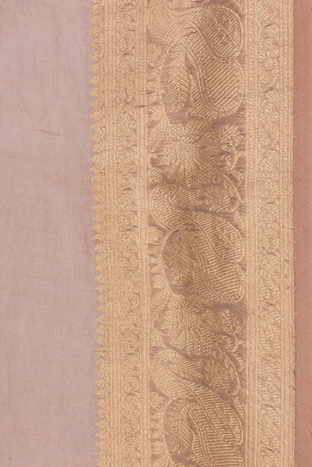 Border image of Rose Gold Dual Tone Organza Silk Saree with Zari Butta on the body and Zari Border. 