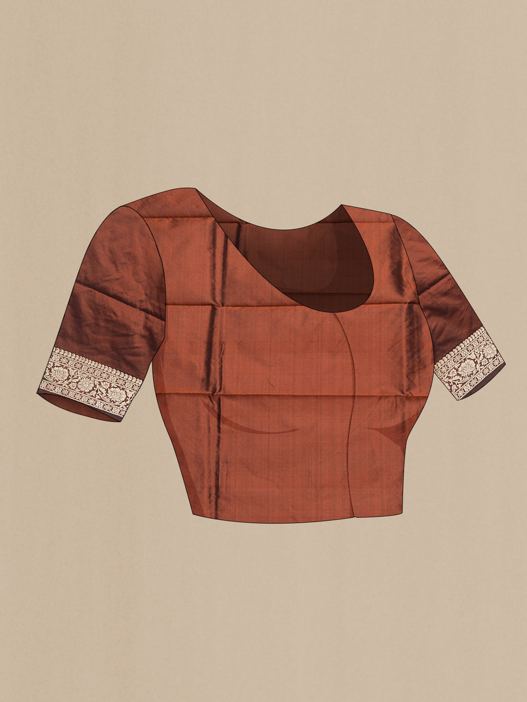 Close up image of the blouse of Brown Dual Tone Banarasi Silk Saree with Thread Butta on the body and Thread Border. 