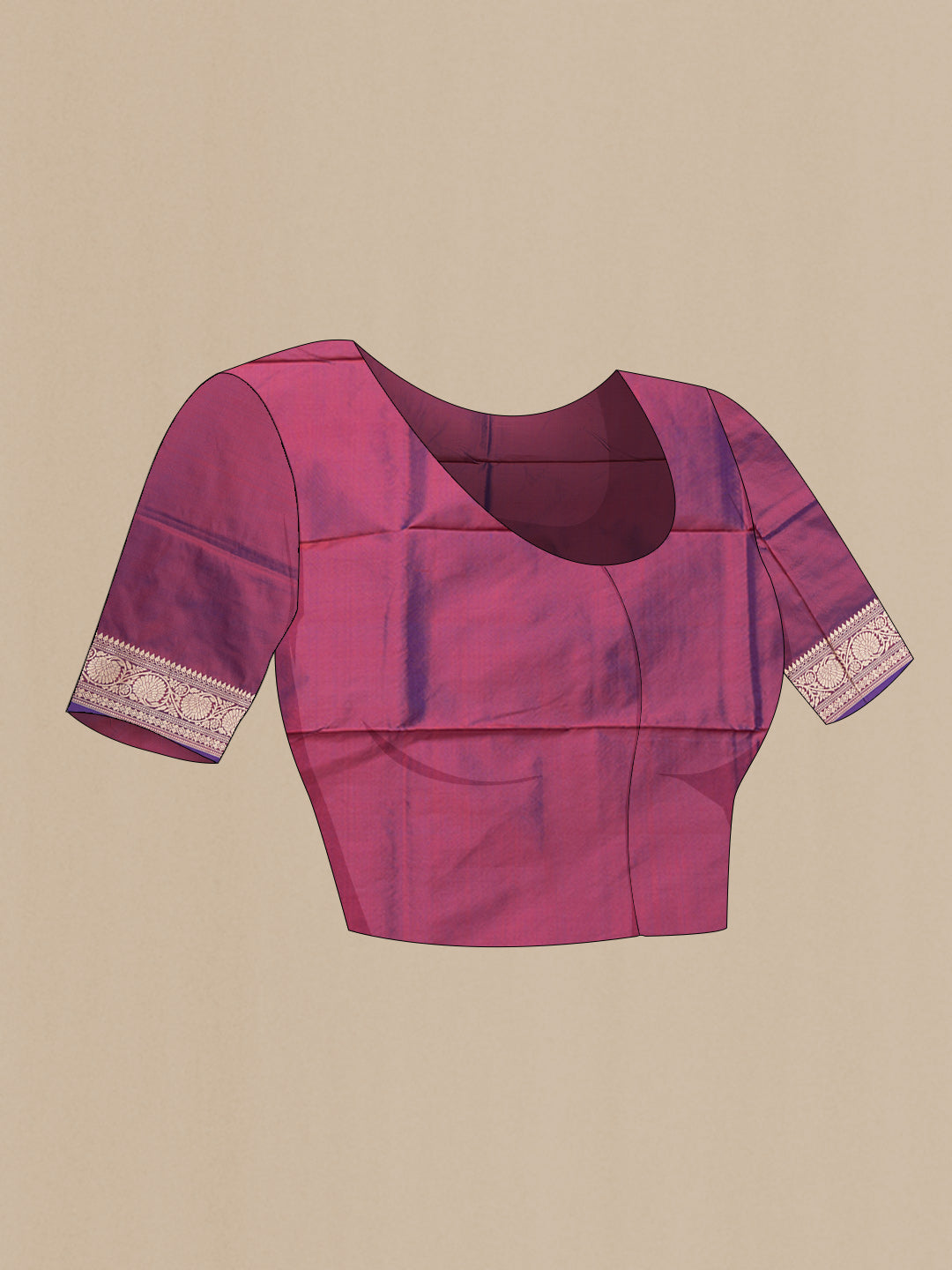 Close up image of the blouse of Purple Dual Tone Banarasi Silk Saree with Thread Butta on the body and Thread Border. 