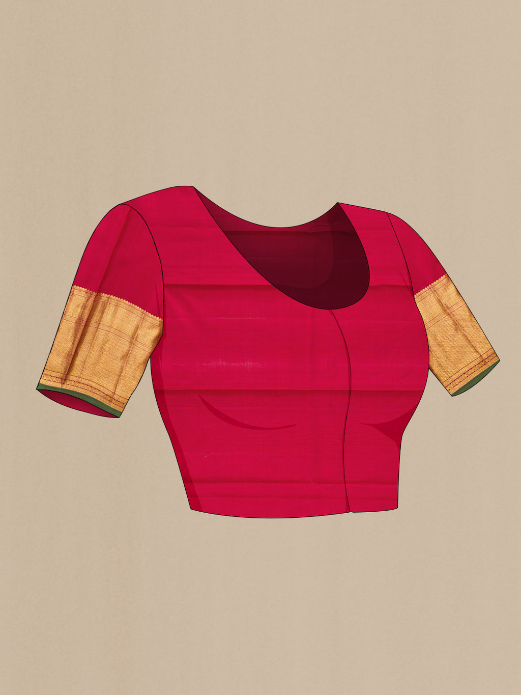 Close up image of the blouse of Maroon Dual Tone Kanchipuram Silk Saree with Zari Brocade on the body and Zari Border. 