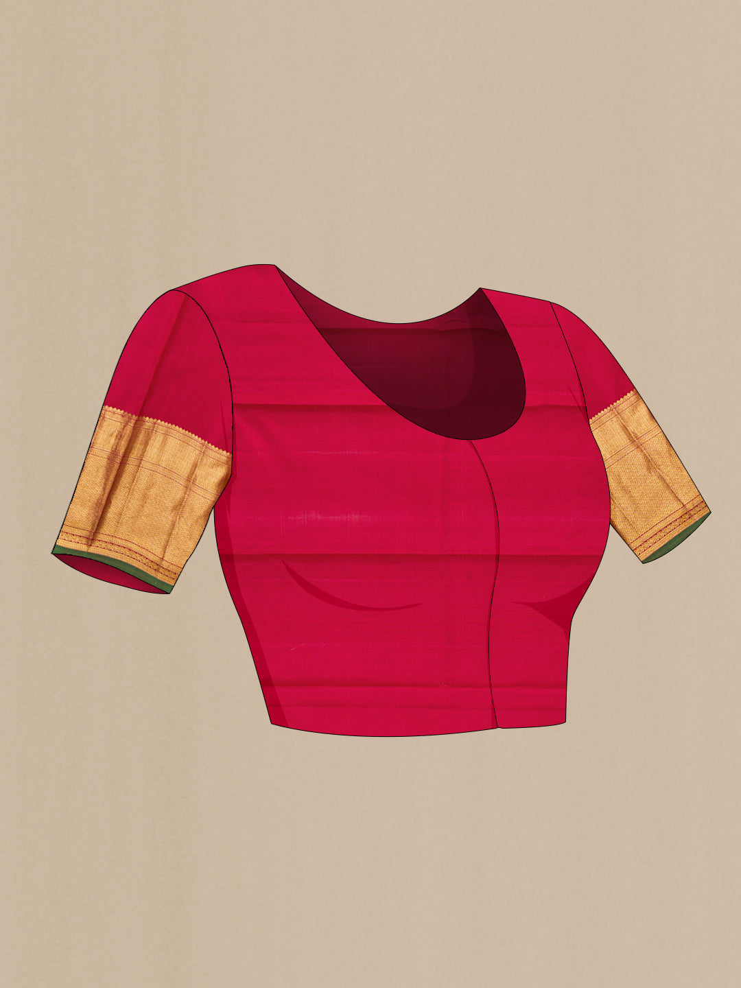Close up image of the blouse of Maroon Dual Tone Kanchipuram Silk Saree with Zari Brocade on the body and Zari Border. 