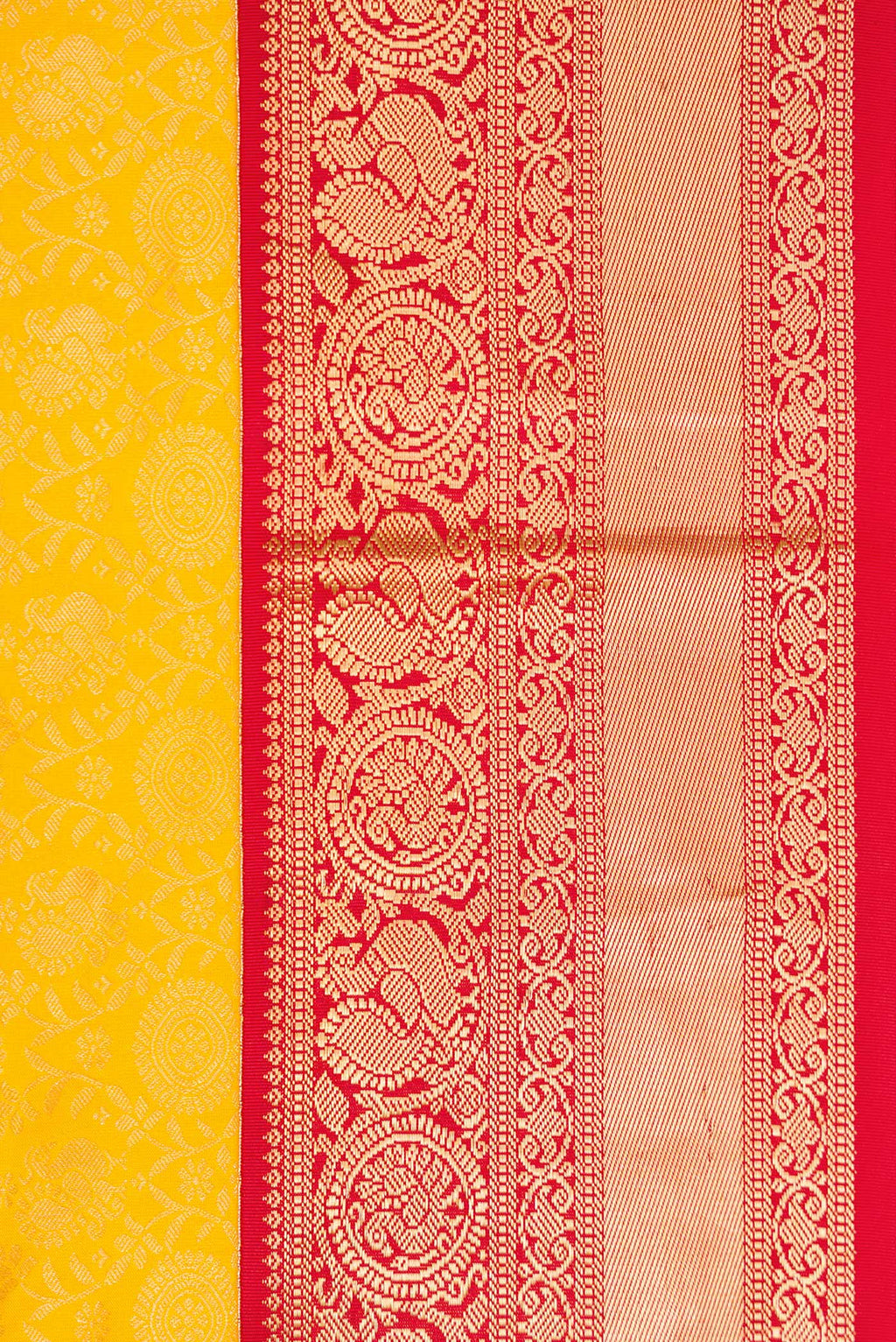 Border image of Yellow Dual Tone Kanjivaram Silk Saree with Zari Brocade on the body and Zari Border. 