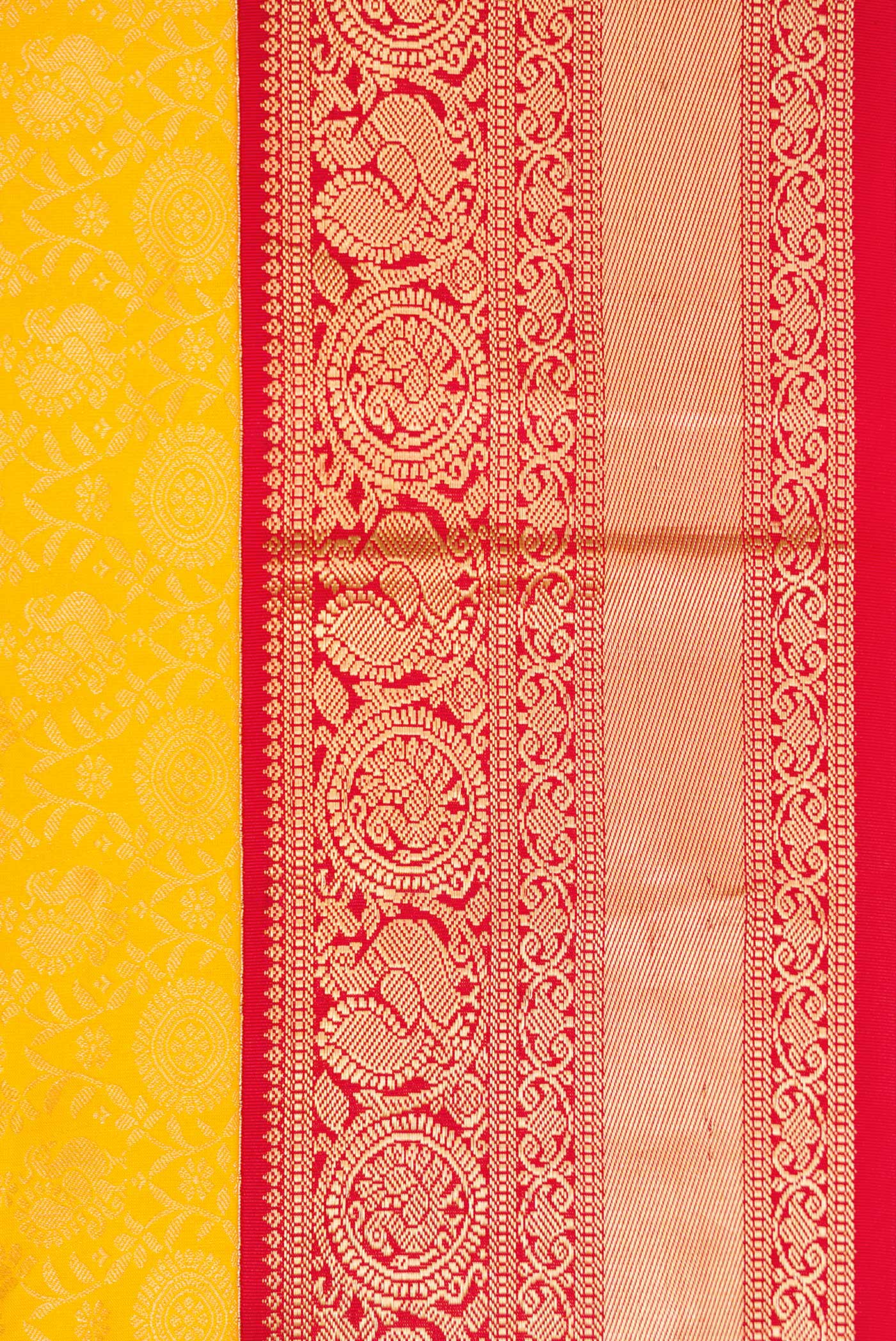 Border image of Yellow Dual Tone Kanjivaram Silk Saree with Zari Brocade on the body and Zari Border. 