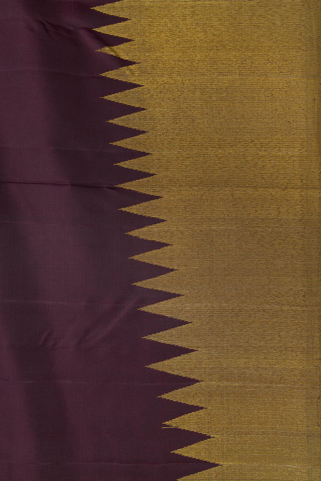 Border image of Burgundy Dual Tone Kanjivaram Silk Saree with Plain Body and Rising Temple Border. 