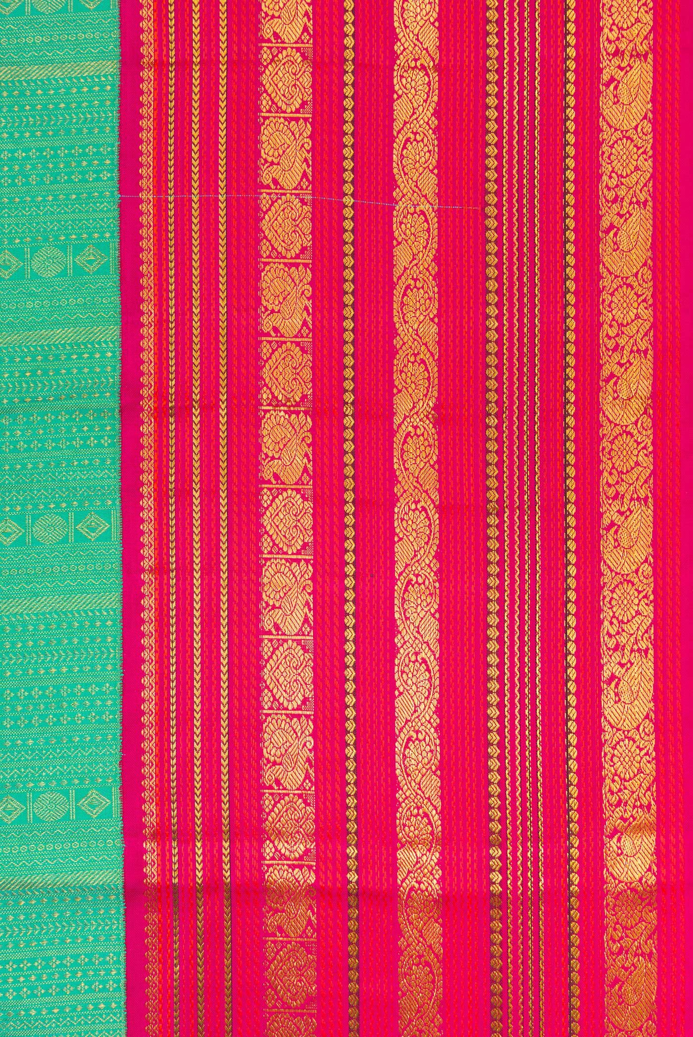 Border image of Sea Green Dual Tone Kanjivaram Silk Saree with Zari Brocade on the body and Zari Border. 