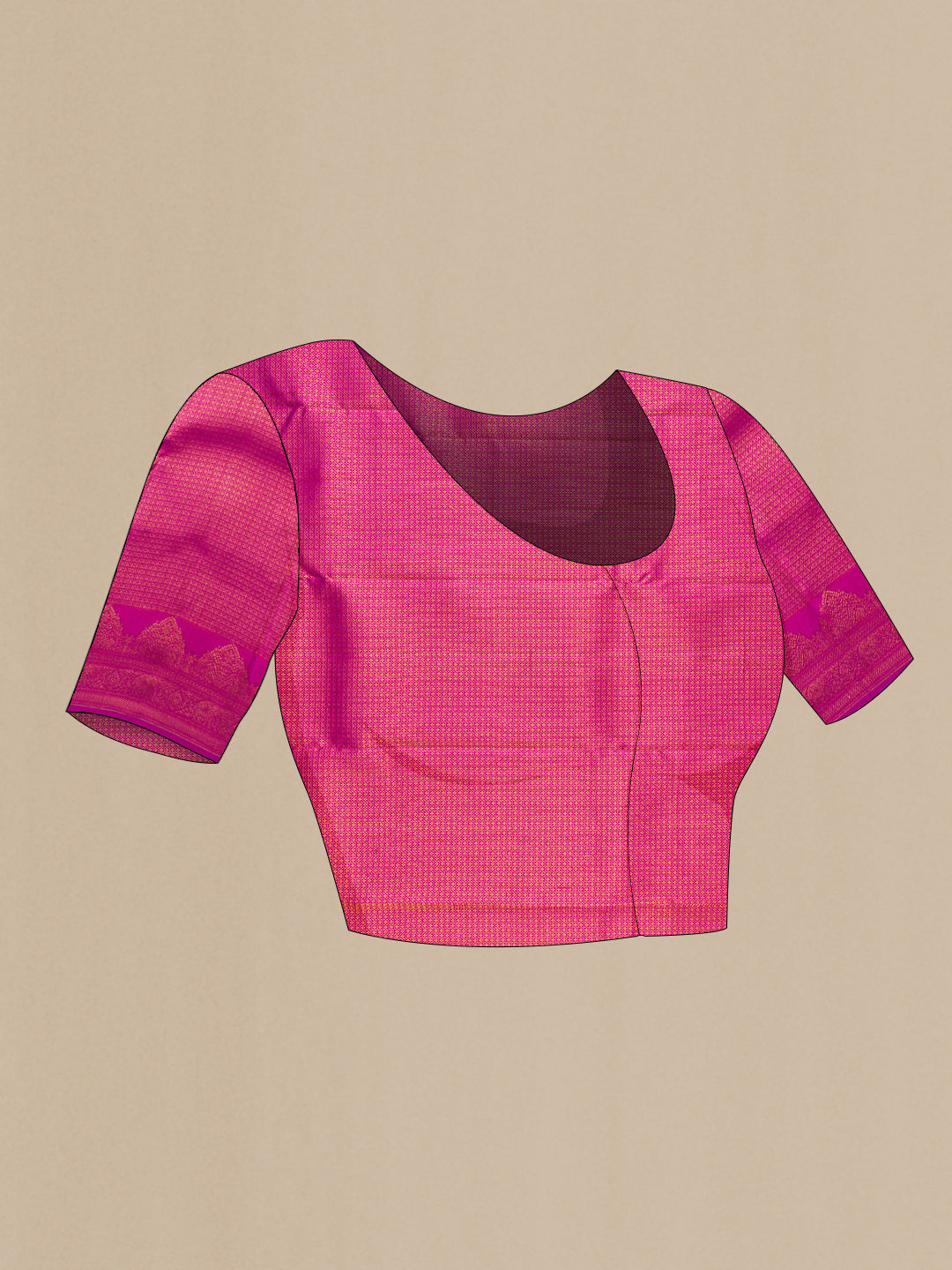 Close up image of the blouse of Magenta Kanchipuram Silk Saree with Zari Butta on the body and Fancy Border. 