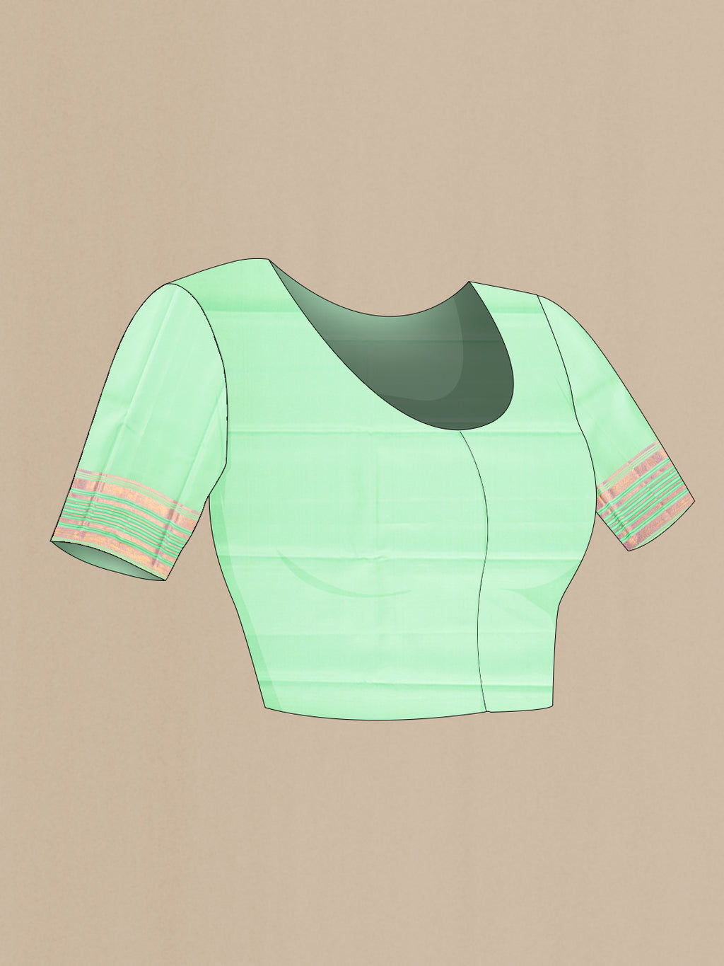 Close up image of the blouse of Pista Green Kanchipuram Silk Saree with Zari Butta on the body and Fancy Border. 