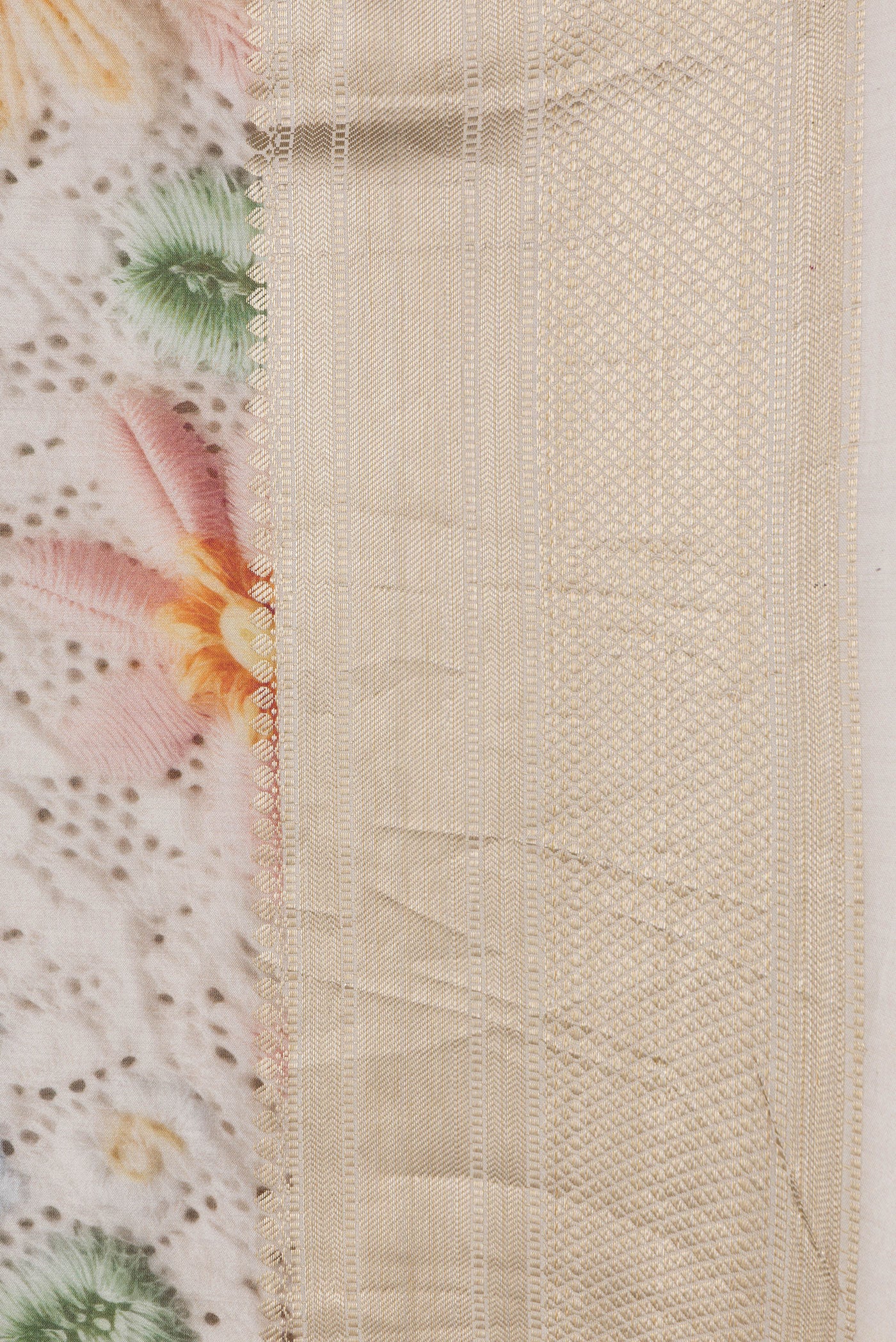 Border image of Beige Dual Tone Chanderi Silk Saree with Printed design on the body and Zari Border. 