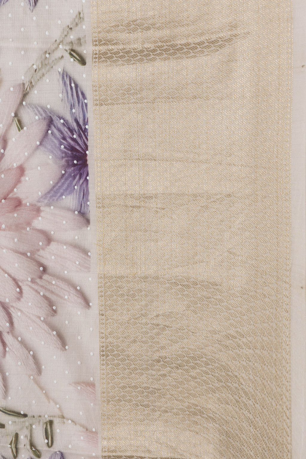 Border image of Beige Dual Tone Chanderi Silk Saree with Printed design on the body and Zari Border. 