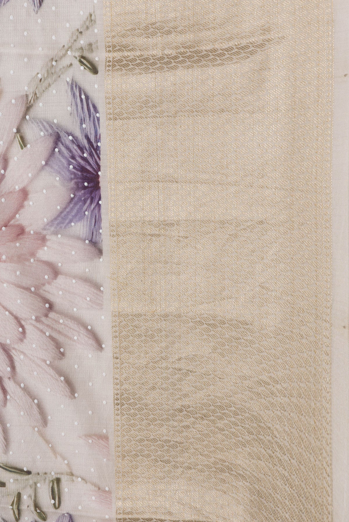Border image of Beige Dual Tone Chanderi Silk Saree with Printed design on the body and Zari Border. 