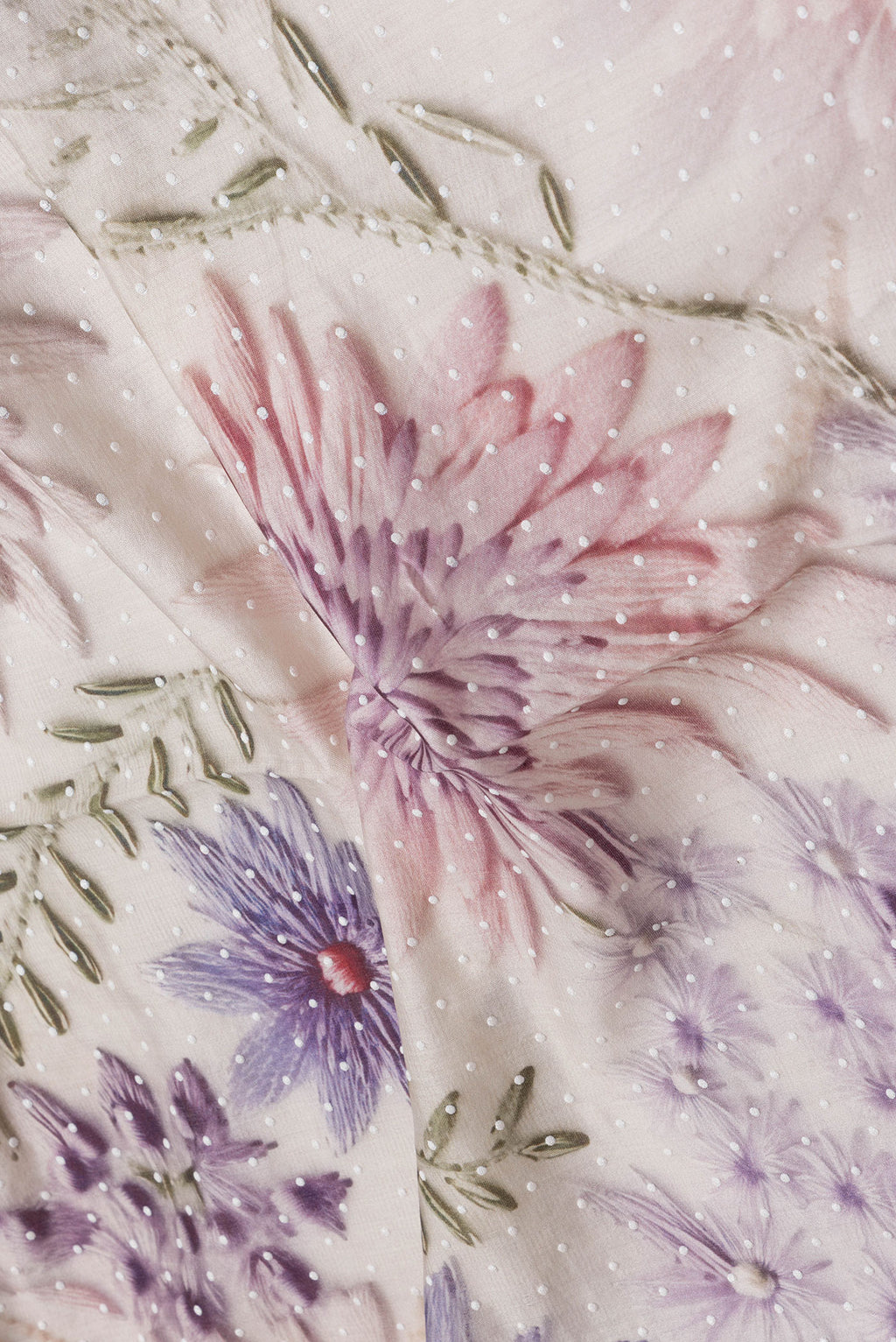 Close up of Beige Dual Tone Chanderi Silk Saree with Printed design on the body and Zari Border.  displaying folds