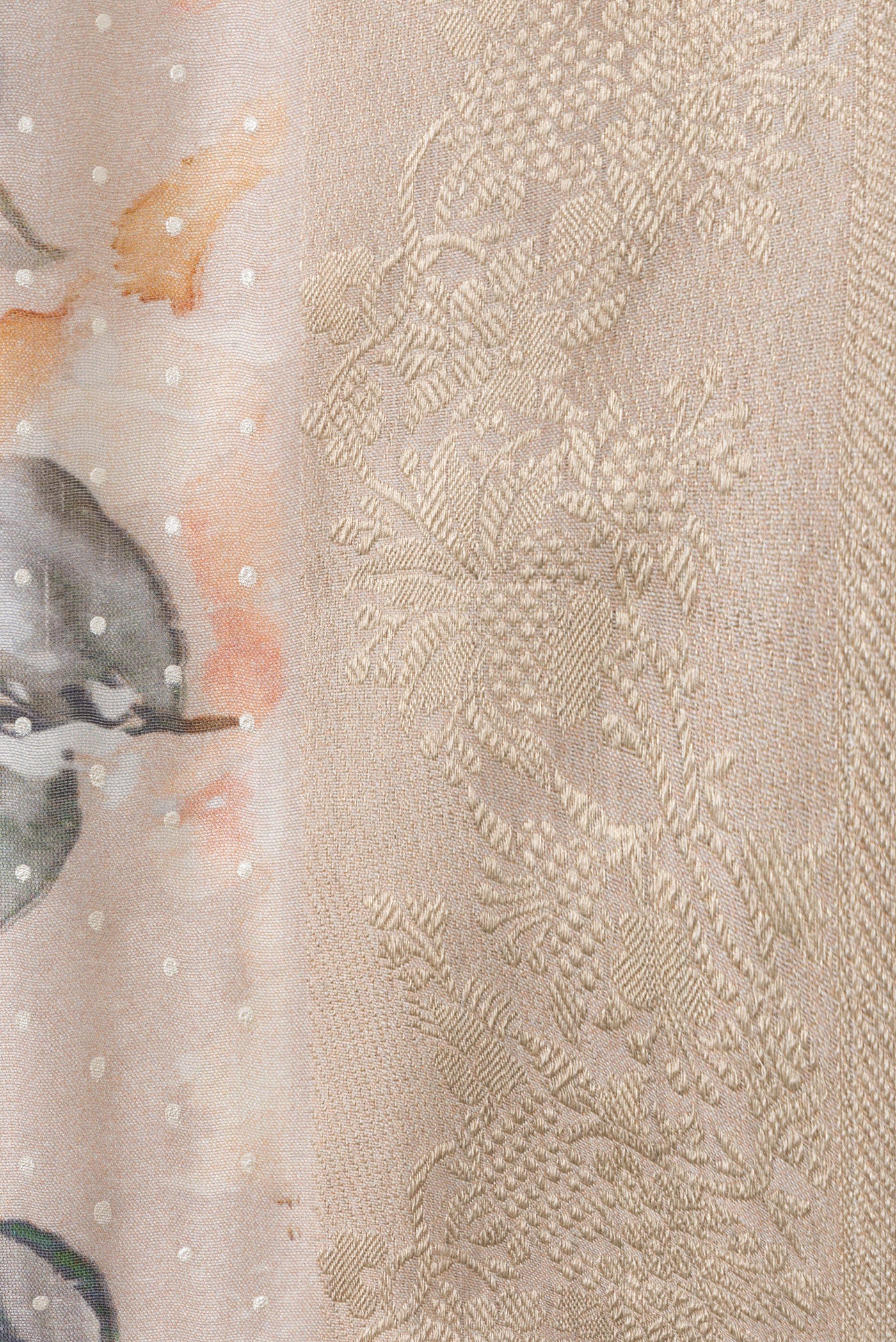 Border image of Rose Gold Dual Tone Tussar Silk Saree with Printed design on the body and Zari Border. 