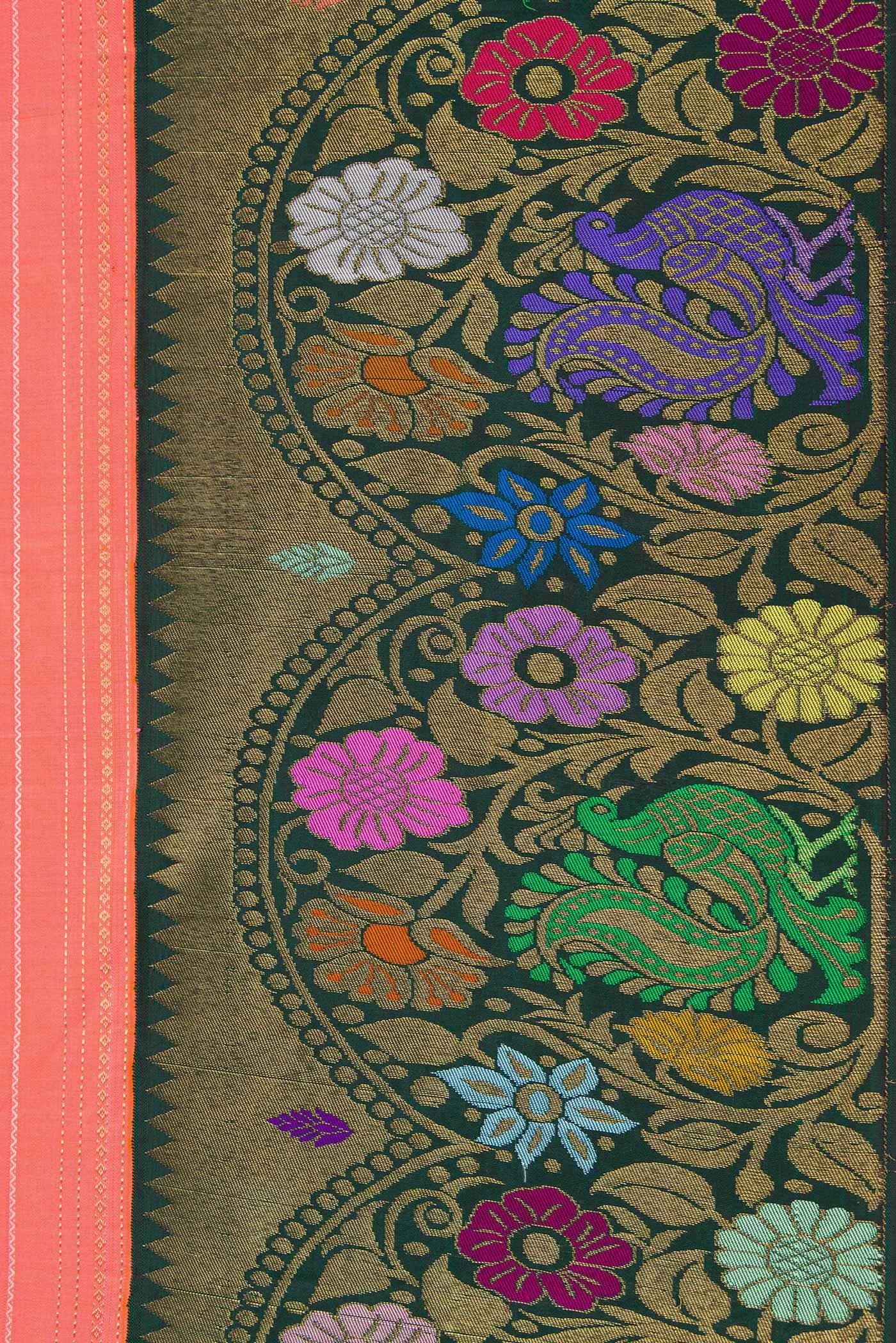 Border image of Pure Silk Pure Zari Pink Dual Tone Kanjivaram Saree with Stripes on the body and Fancy Border. 
