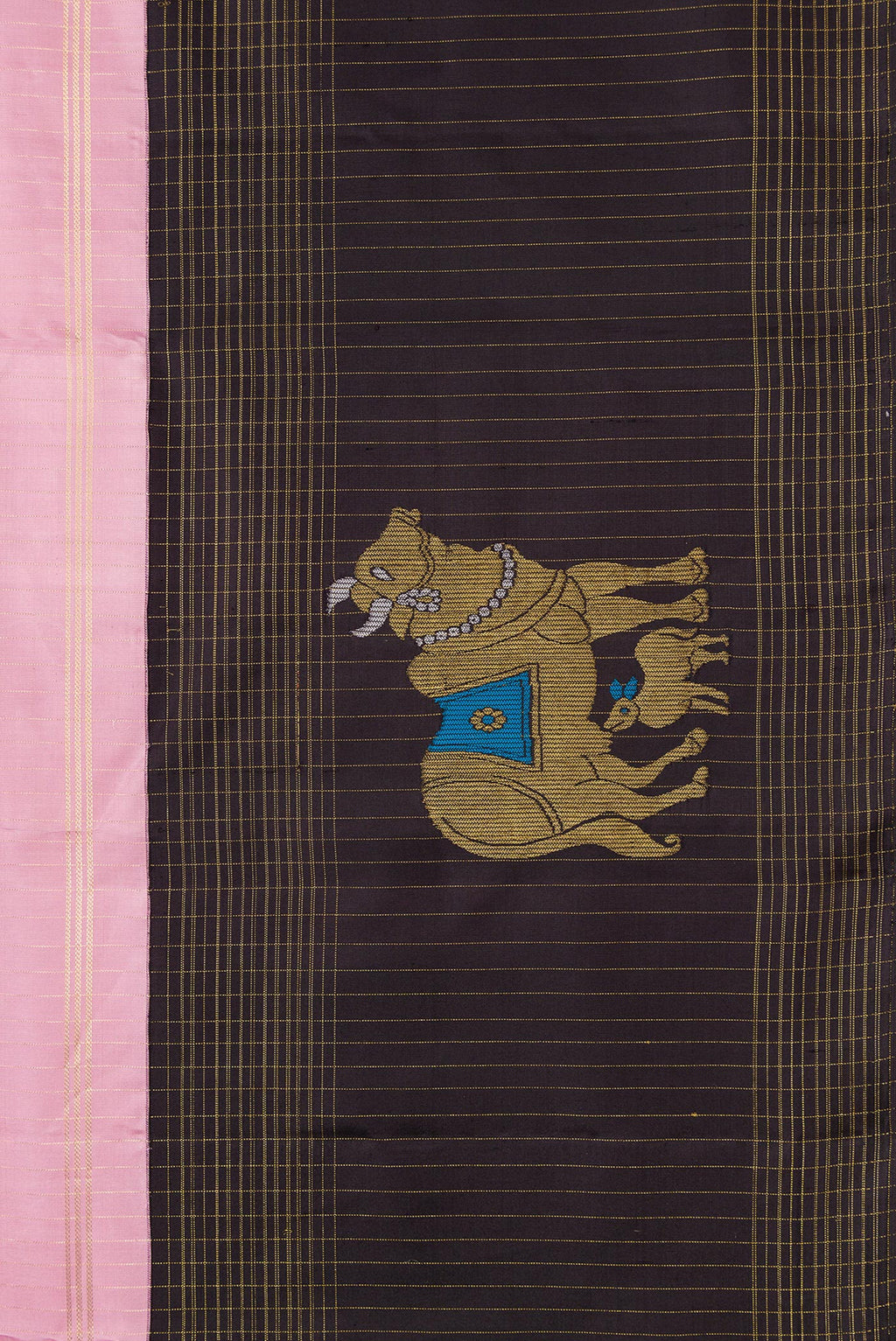 Border image of Pink Dual Tone Kanchipuram Silk Saree with Checked design on the body and Fancy Border. 