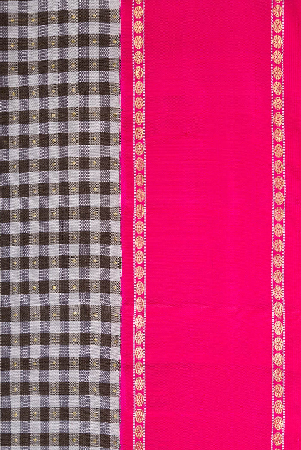 Border image of Pure Silk Pure Zari Black and Grey Color Kanjivaram Saree with Checked design on the body and Zari Border. 