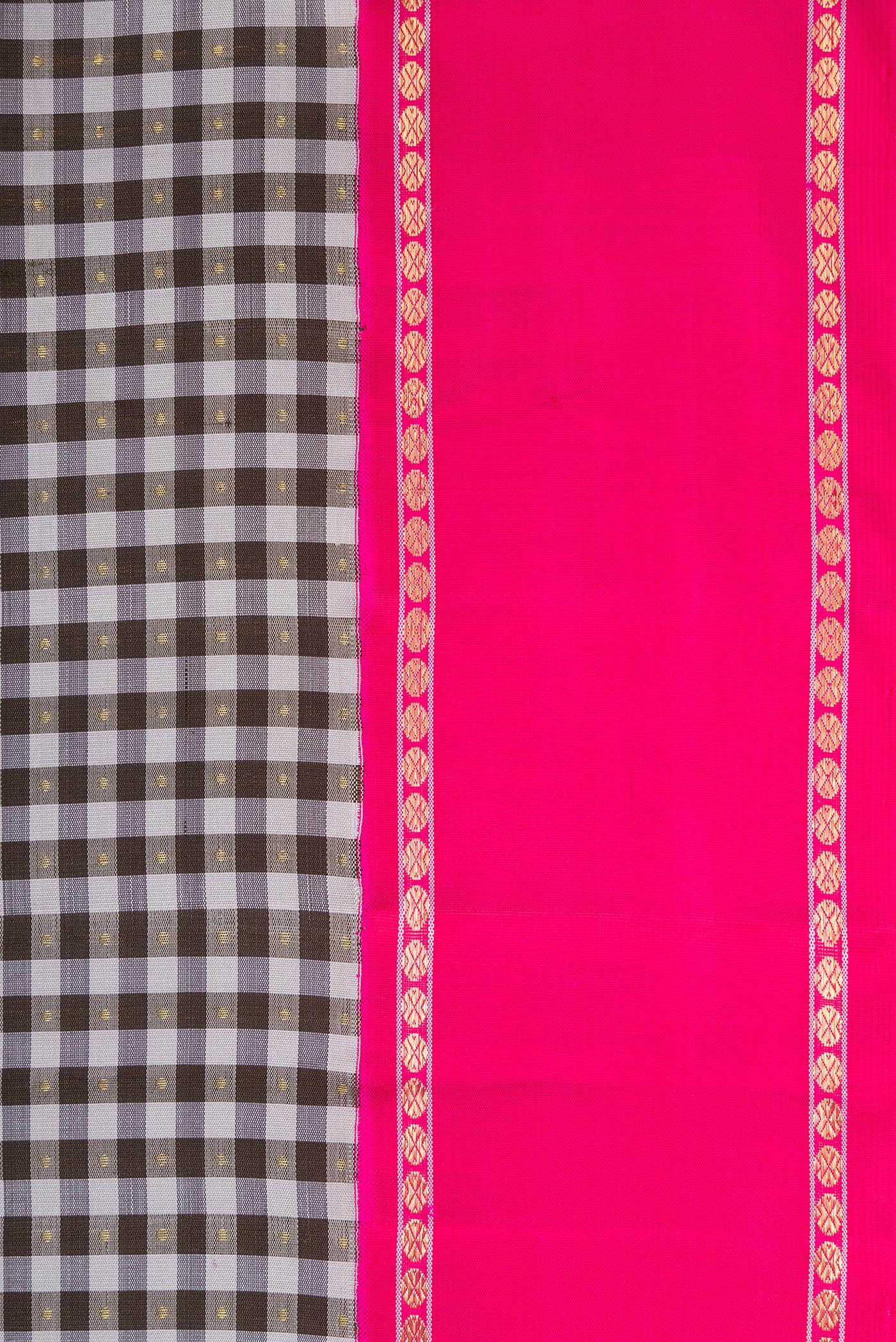 Border image of Pure Silk Pure Zari Black and Grey Color Kanjivaram Saree with Checked design on the body and Zari Border. 