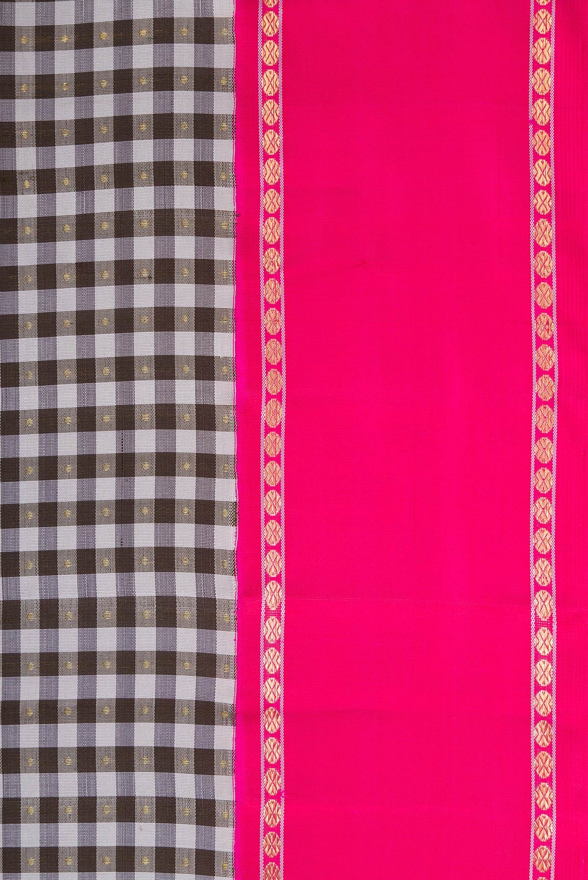 Border image of Pure Silk Pure Zari Black and Grey Color Kanjivaram Saree with Checked design on the body and Zari Border. 
