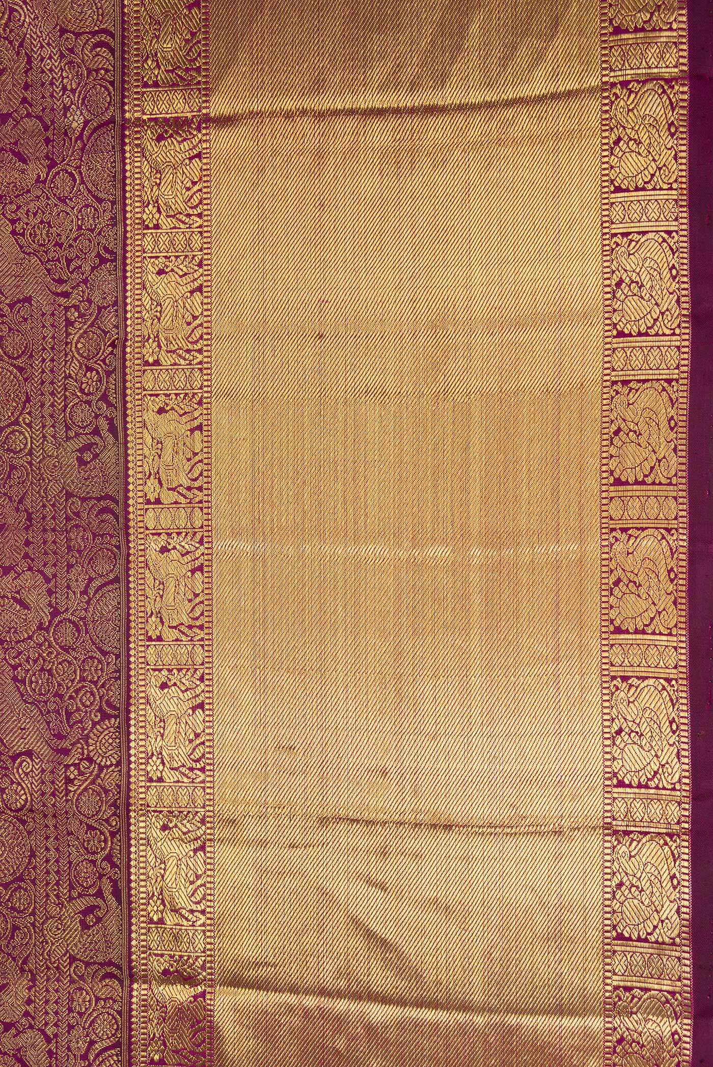 Border image of Pure Silk Pure Zari Burgundy Dual Tone Kanjivaram Saree with Zari Brocade on the body and Zari Border. 