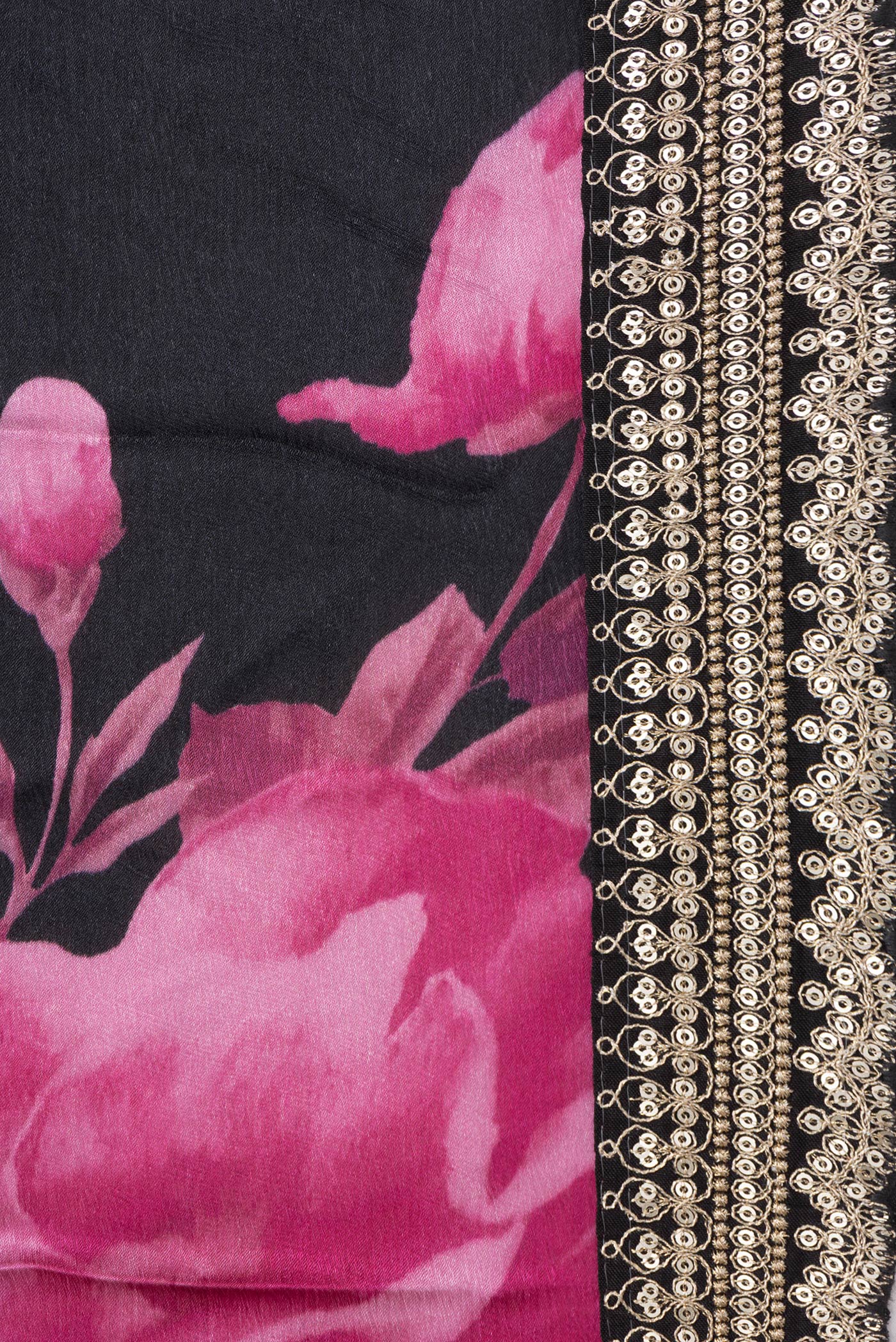 Border image of Black Dual Tone Mysore Crepe Saree with Printed design on the body and Embroidery Border. 