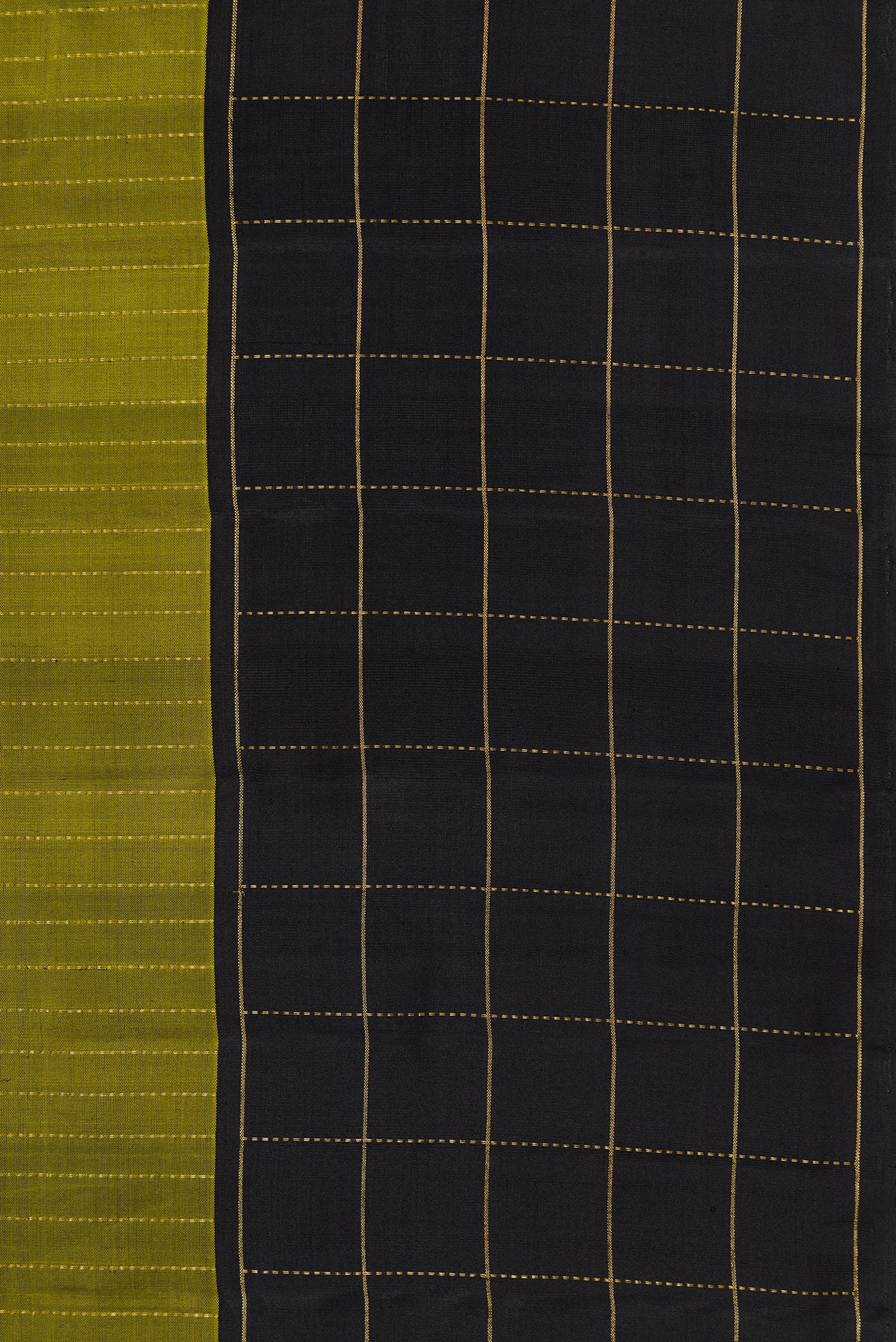 Border image of Mehandi Green Dual Tone Kanjivaram Silk Saree with Stripes on the body and Checks Border. 