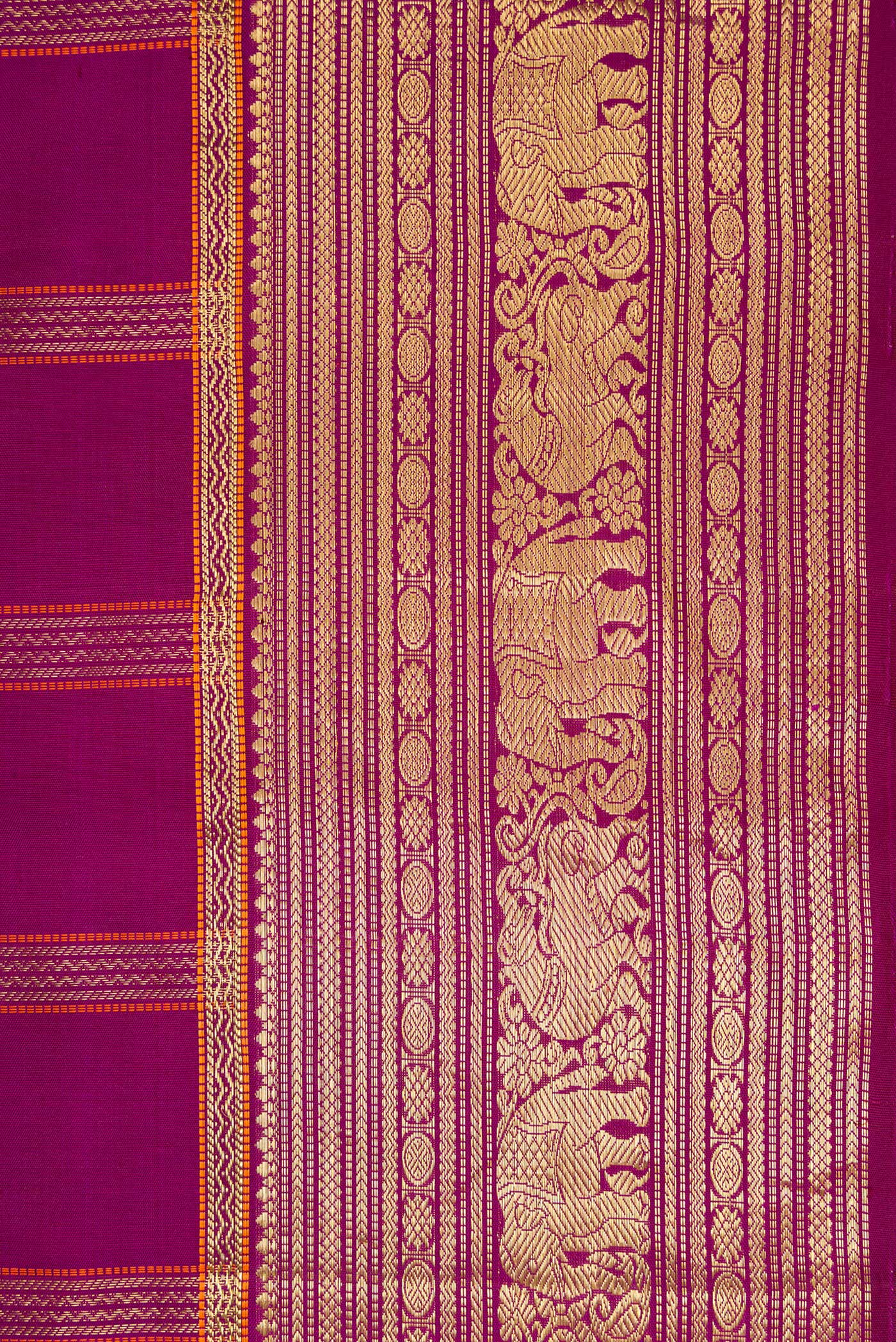 Border image of Pure Silk Pure Zari Magenta Dual Tone Kanchipuram Saree with Checked design on the body and Zari Border. 