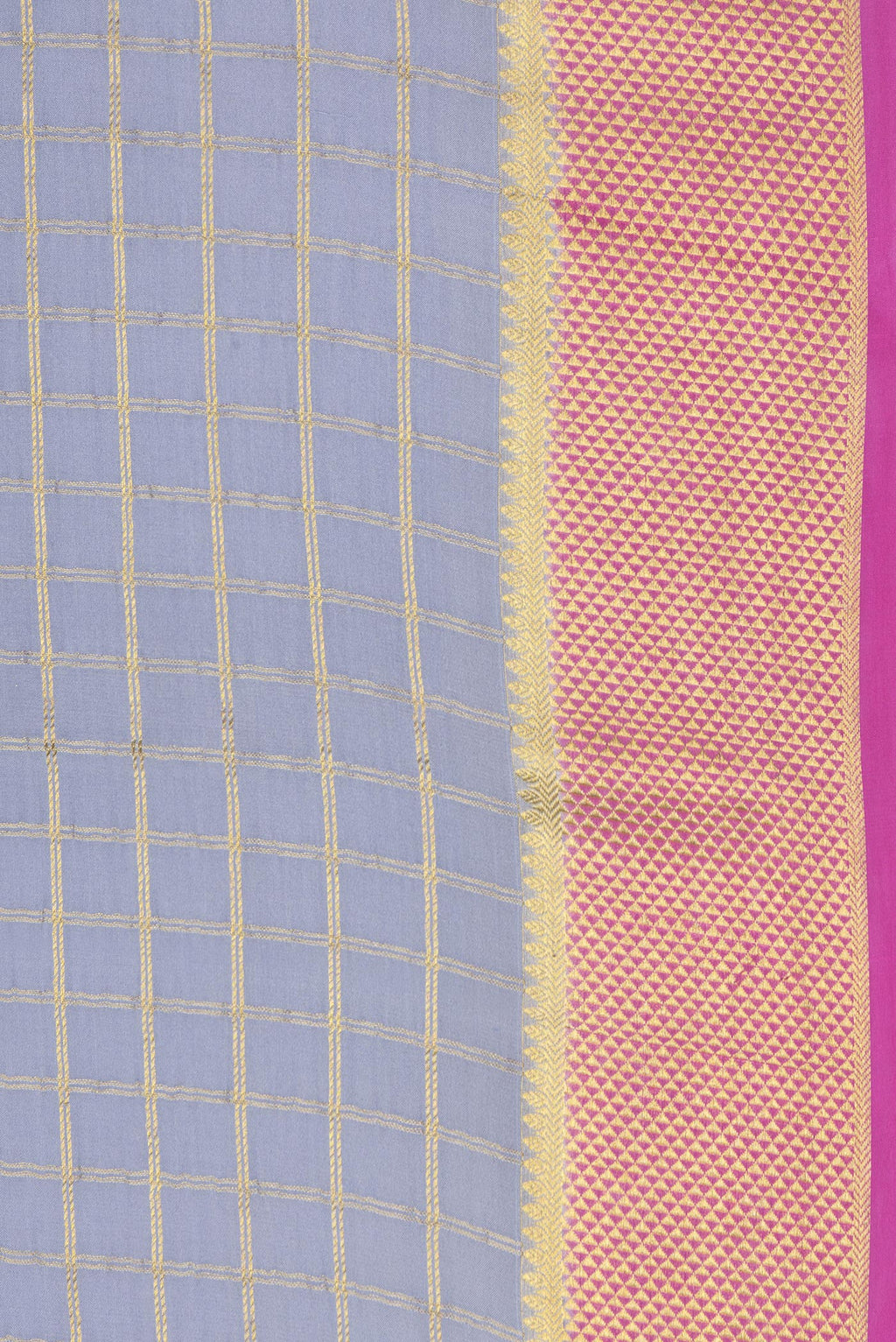 Border image of Grey Dual Tone Mysore Silk Saree with Checked design on the body and Zari Border. 