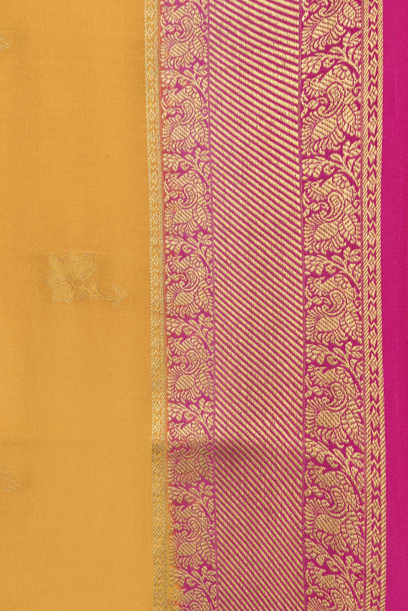 Border image of Mustard Dual Tone Mysore Silk Saree with Zari Butta on the body and Zari Border. 