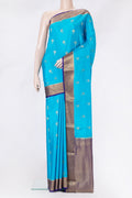 Sky Blue Dual Tone Mysore Silk Saree with Zari Butta on the body and Zari Border.  displayed on a mannequin