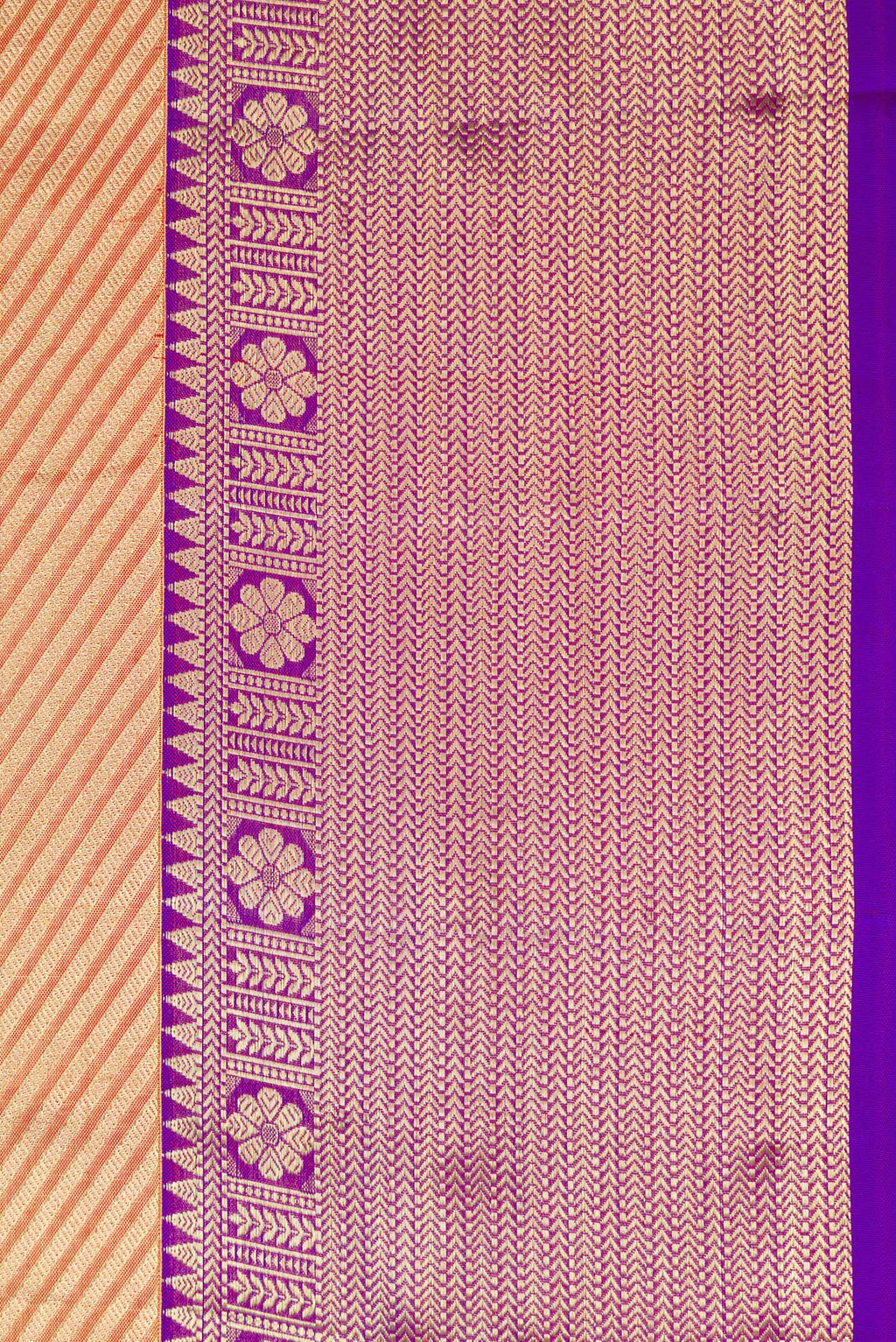 Border image of Golden Peach Dual Tone Kanchipuram Tissue Silk Saree with Zari Brocade on the body and Zari Border. 