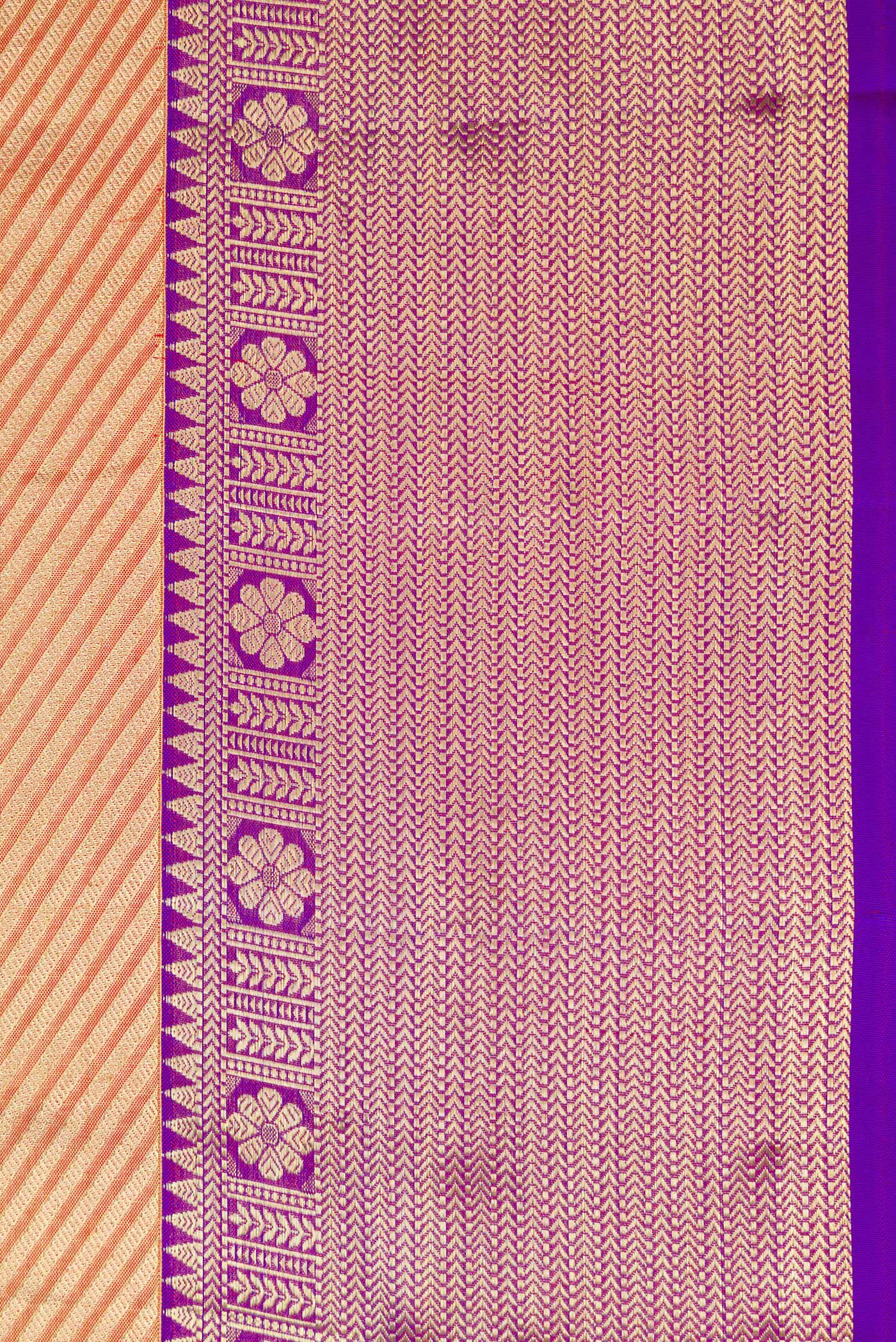 Border image of Golden Peach Dual Tone Kanchipuram Tissue Silk Saree with Zari Brocade on the body and Zari Border. 