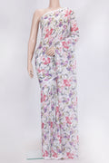 Off White Dual Tone Mysore Chiffon Saree with Printed design on the body and Without Border.  displayed on a mannequin