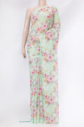 Pista Green Dual Tone Mysore Chiffon Saree with Printed design on the body and Without Border.  displayed on a mannequin
