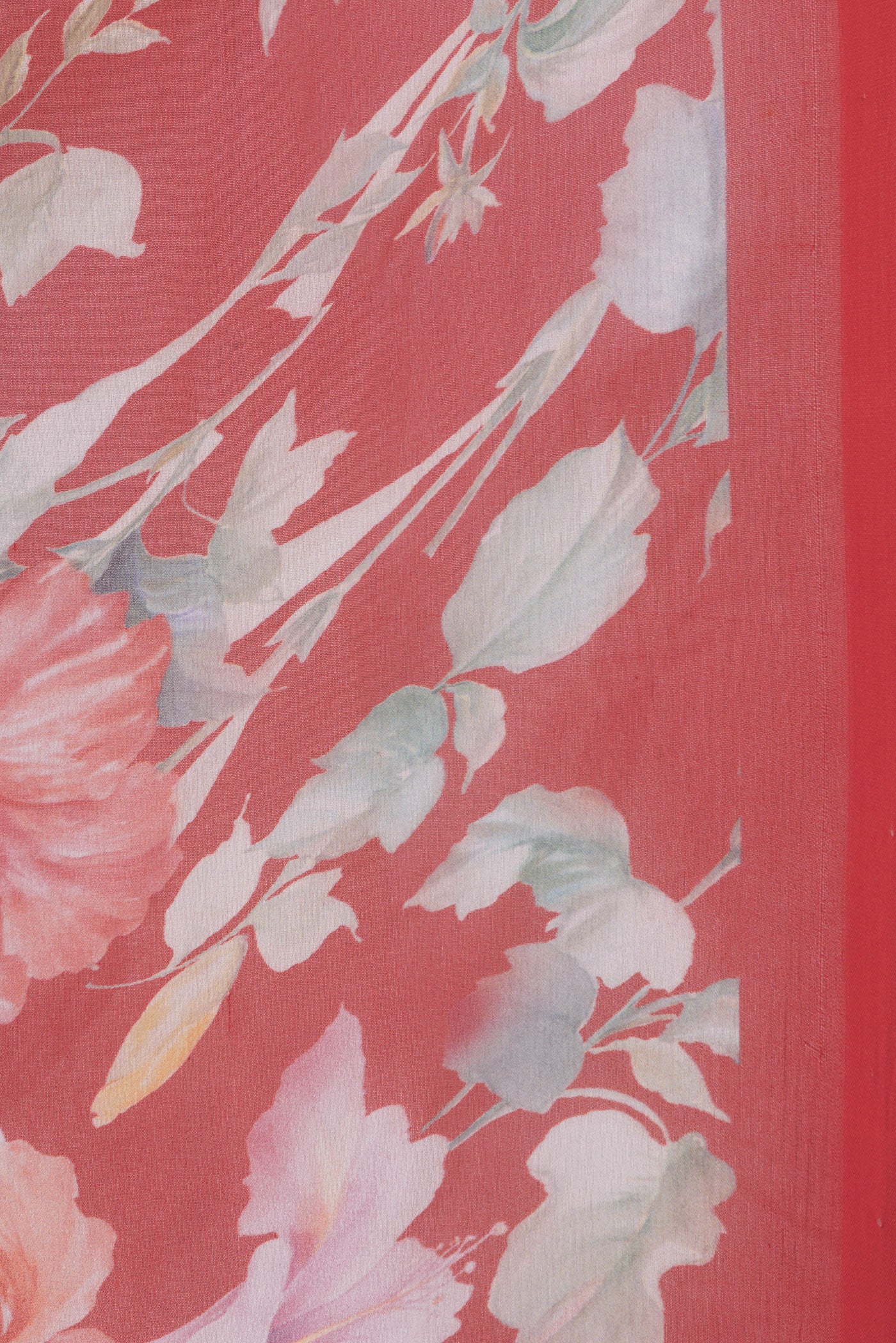 Border image of Red Dual Tone Mysore Chiffon Saree with Printed design on the body and Without Border. 