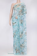 Sea Green Dual Tone Mysore Chiffon Saree with Printed design on the body and Without Border.  displayed on a mannequin