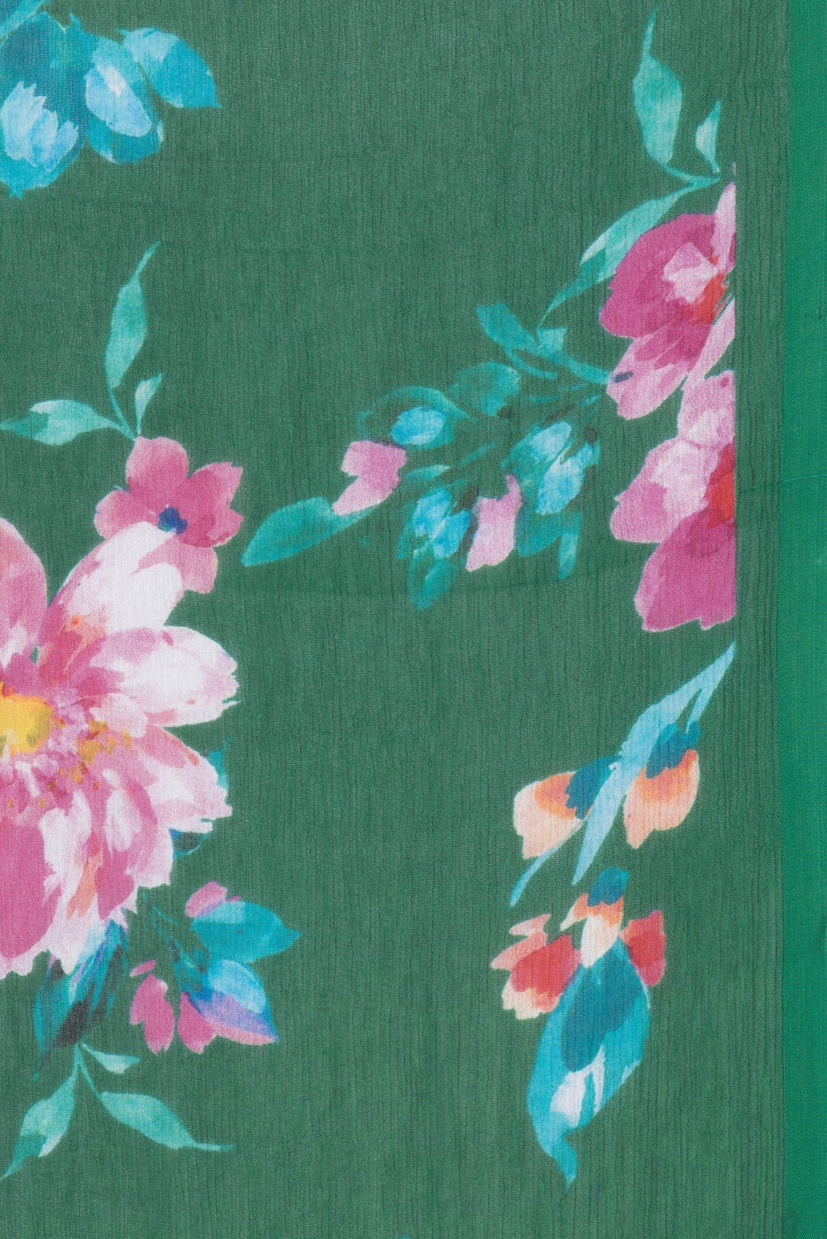 Border image of Green Dual Tone Mysore Chiffon Saree with Printed design on the body and Without Border. 