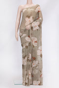 Light Green Dual Tone Mysore Chiffon Saree with Printed design on the body and Without Border.  displayed on a mannequin