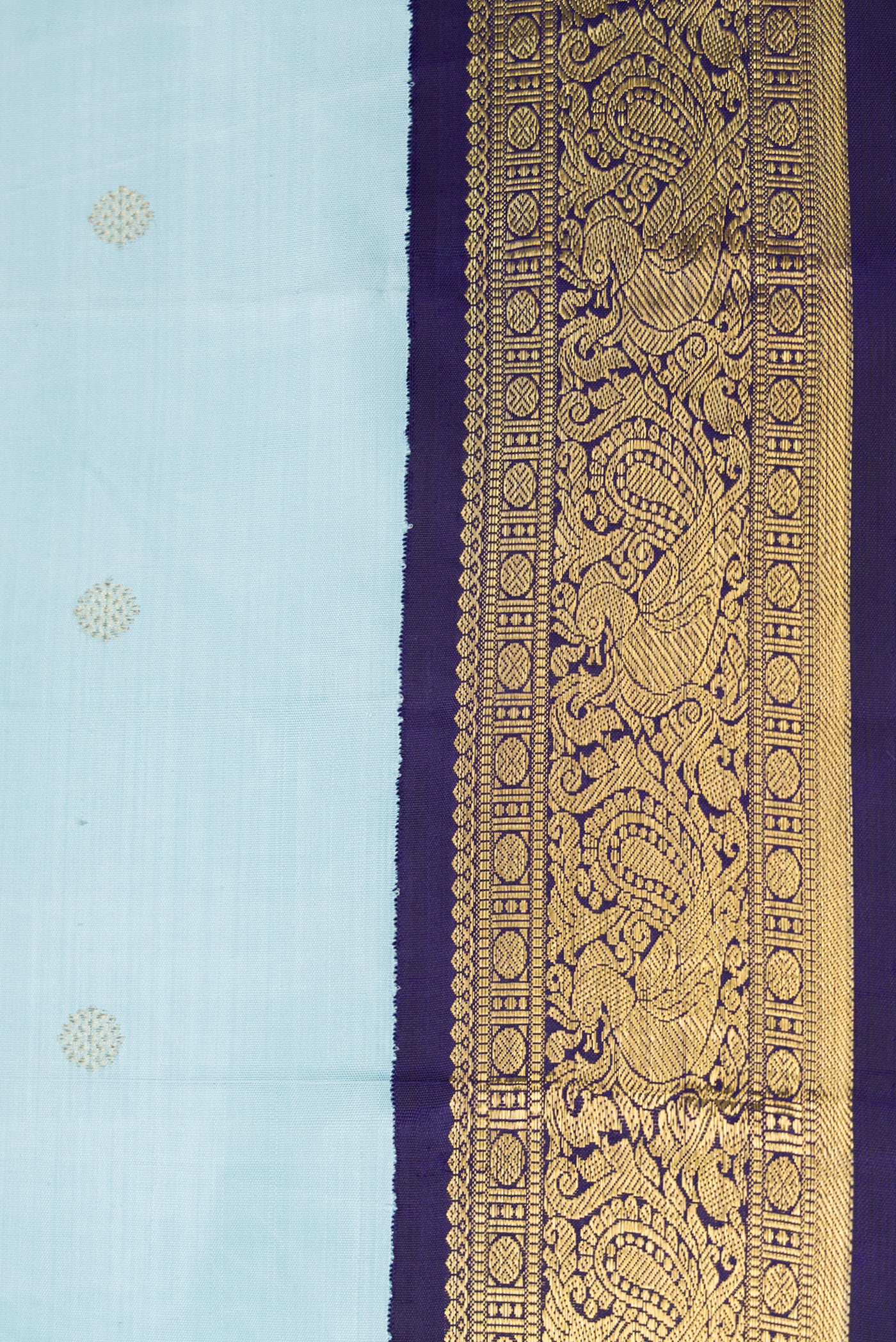 Border image of Pure Silk Pure Zari Sky Blue Dual Tone Kanjivaram Saree with Zari Butta on the body and Zari Border. 
