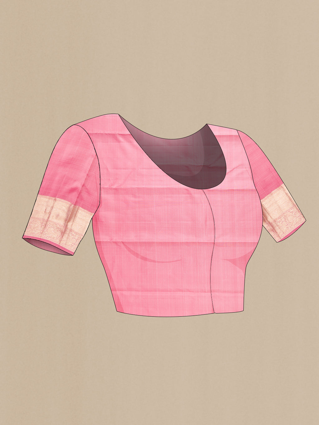 Close up image of the blouse of Pink Dual Tone Kanchipuram Silk Saree with Zari Brocade on the body and Zari Border. 