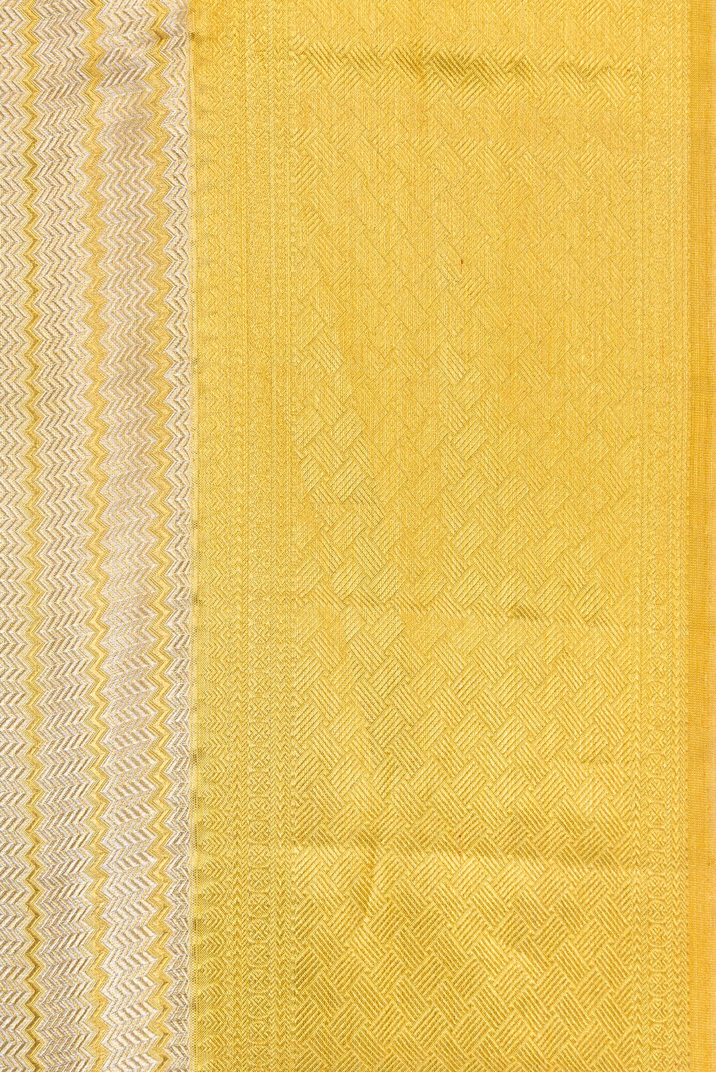 Border image of Silver Dual Tone Kanjivaram Tissue Silk Saree with Zari Brocade on the body and Zari Border. 