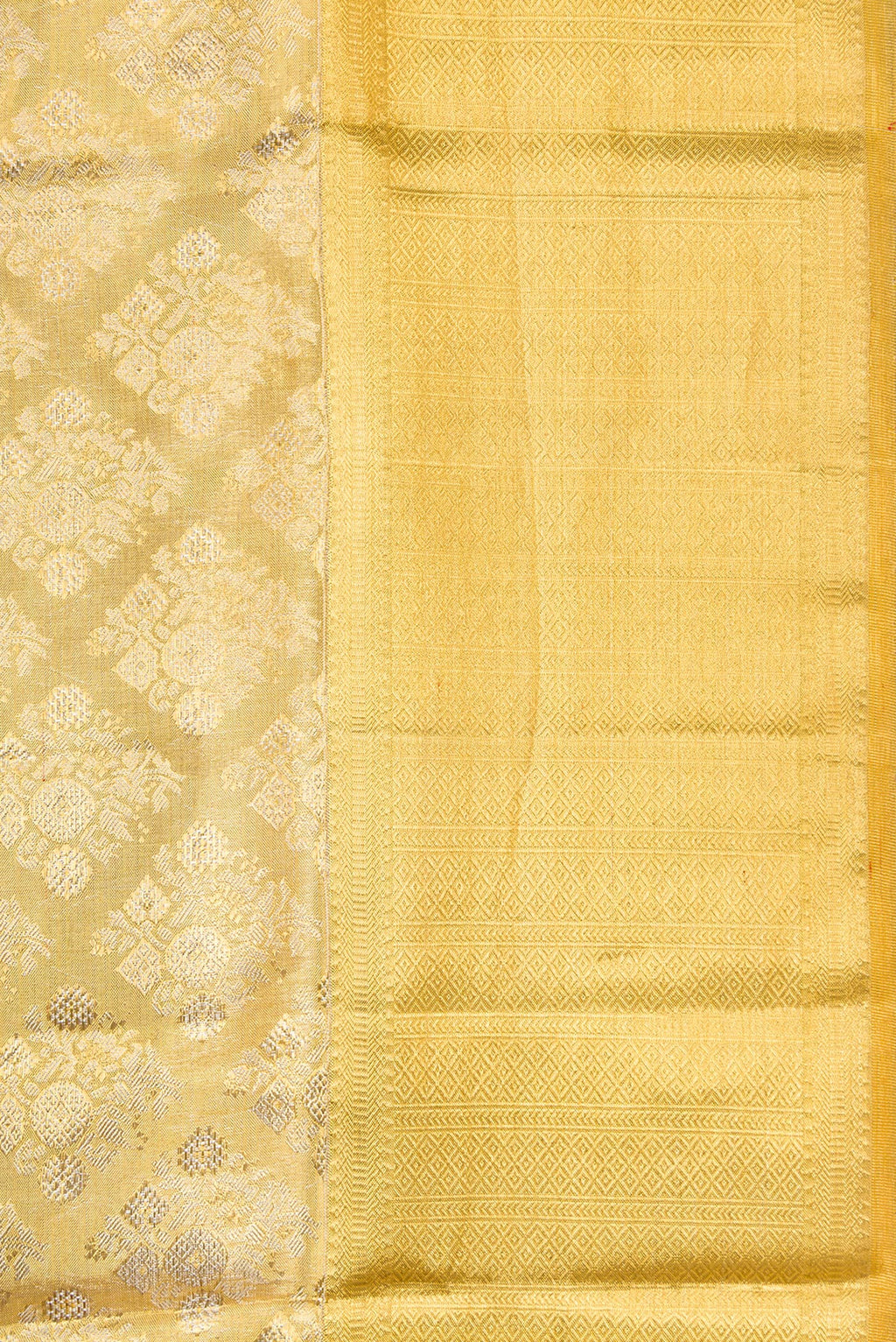 Border image of Gold Dual Tone Kanjivaram Tissue Silk Saree with Zari Brocade on the body and Zari Border. 