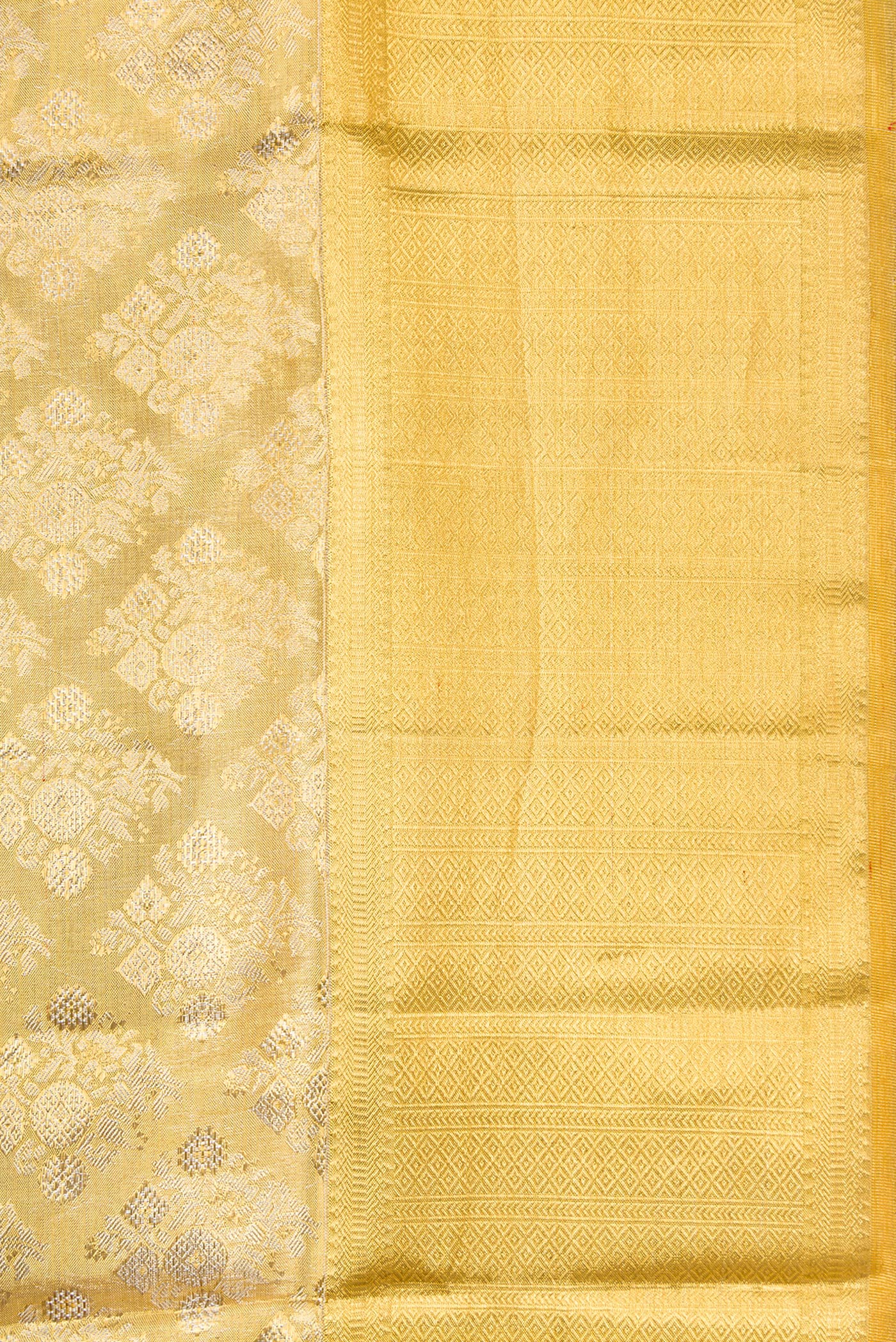 Border image of Gold Dual Tone Kanjivaram Tissue Silk Saree with Zari Brocade on the body and Zari Border. 