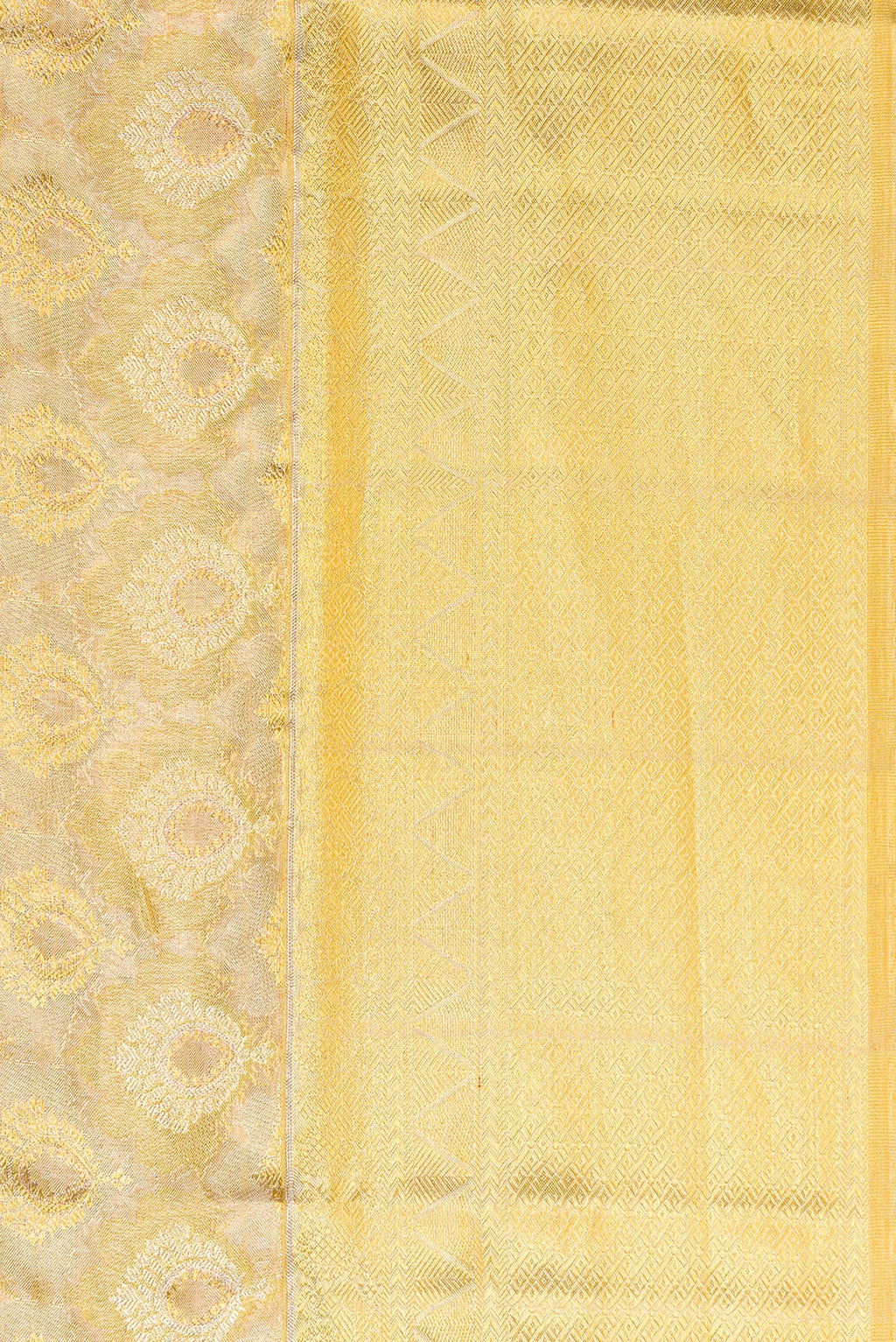 Border image of Gold Dual Tone Kanjivaram Tissue Silk Saree with Zari Brocade on the body and Zari Border. 