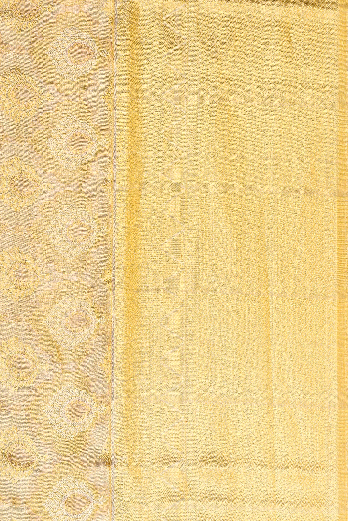 Border image of Gold Dual Tone Kanjivaram Tissue Silk Saree with Zari Brocade on the body and Zari Border. 