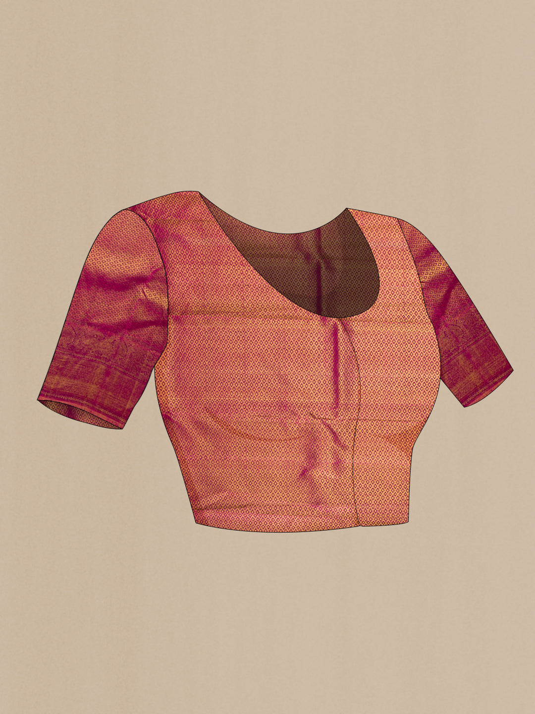 Close up image of the blouse of Green Dual Tone Kanchipuram Silk Saree with Zari Brocade on the body and Zari Border. 