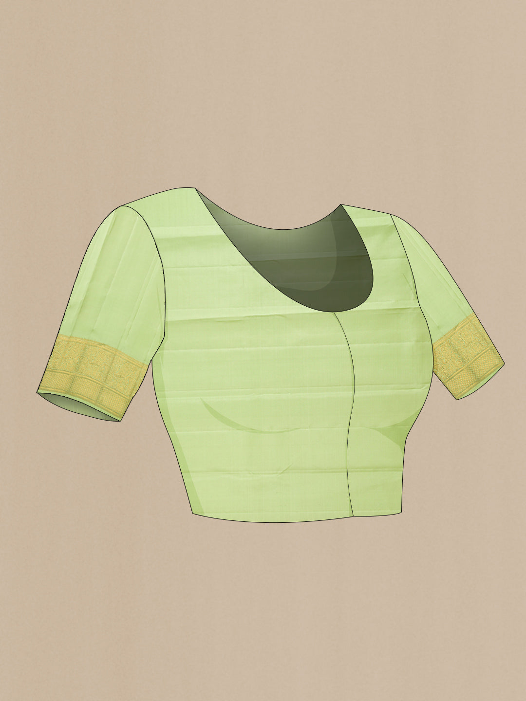 Close up image of the blouse of Pista Green Dual Tone Kanjivaram Silk Saree with Zari Butta on the body and Fancy Border. 