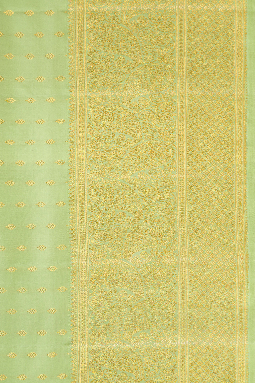 Border image of Pista Green Dual Tone Kanjivaram Silk Saree with Zari Butta on the body and Fancy Border. 