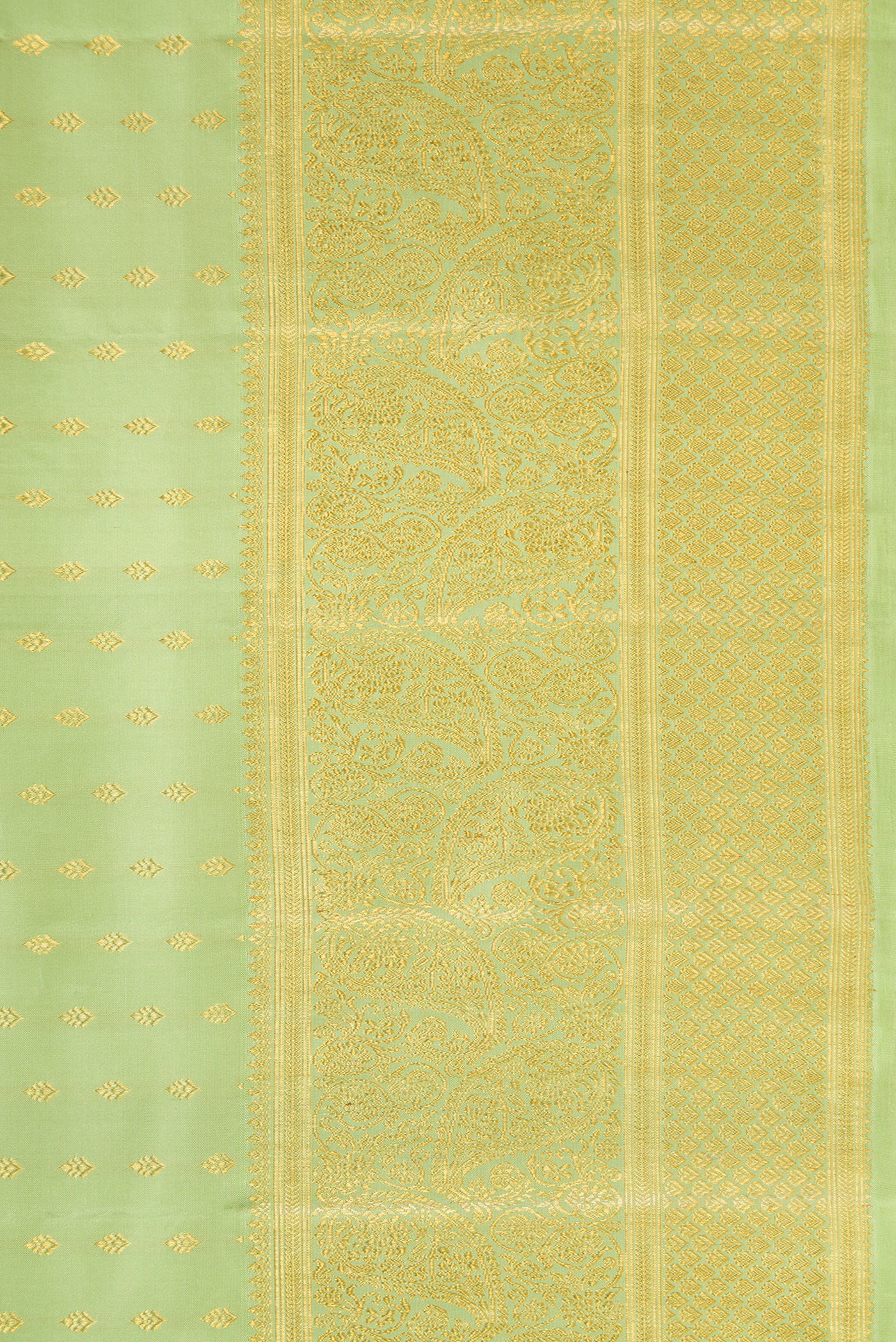 Border image of Pista Green Dual Tone Kanjivaram Silk Saree with Zari Butta on the body and Fancy Border. 